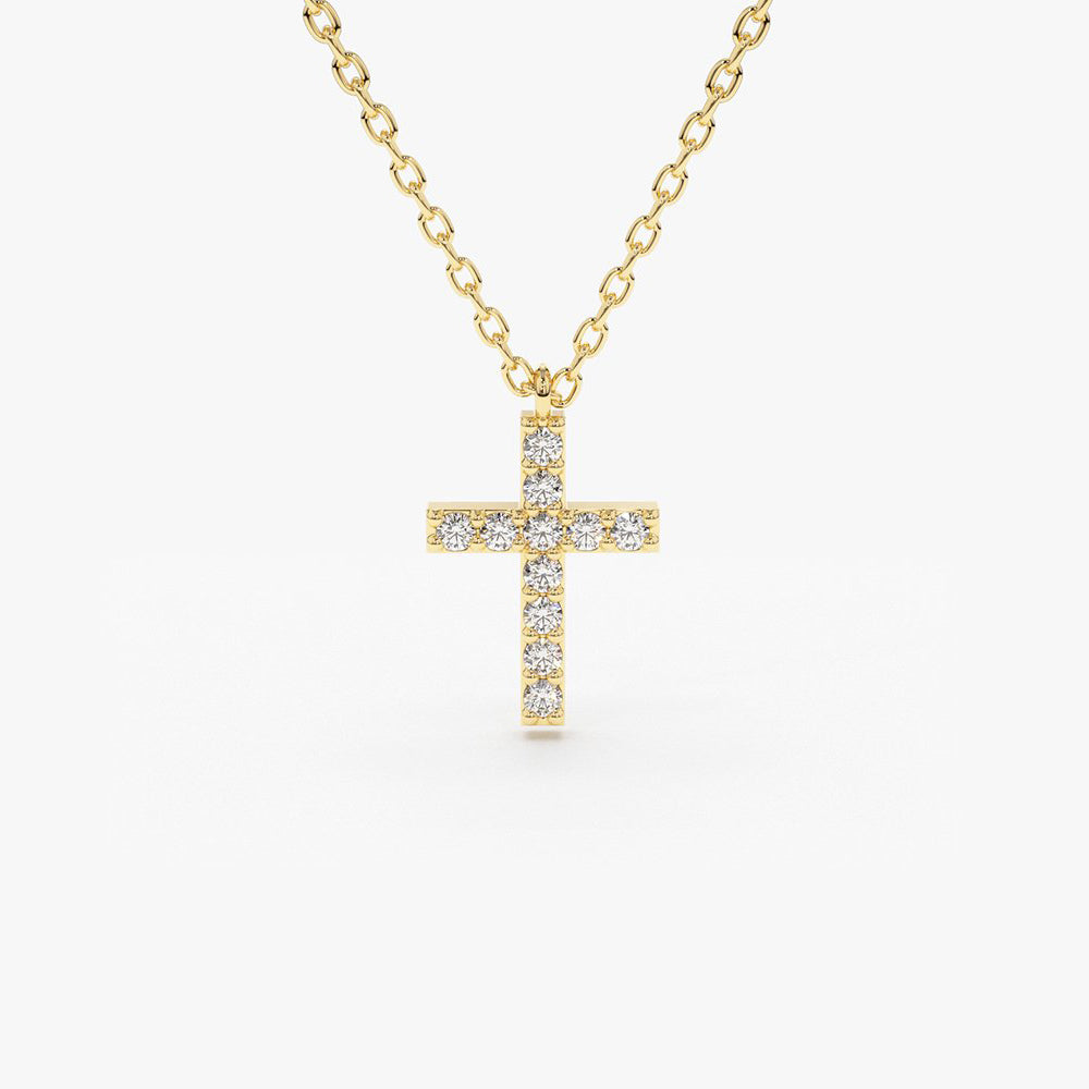 OBFJ1737 - 14K Gold Micro Pave Diamond Cross Necklace 1