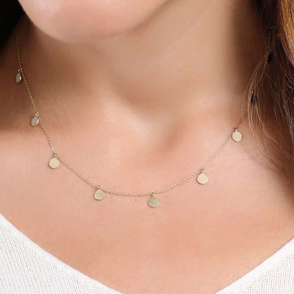 OBFJ1799 - Coin Disc Choker Necklace necklace in selectable metal and diamond options - Roselle Jewelry view 3