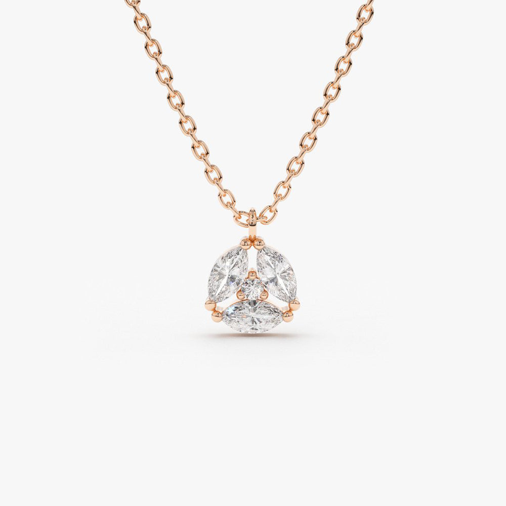 OBFJ1798 - Marquise Diamond Cluster Necklace necklace in selectable metal and diamond options - Roselle Jewelry view 4