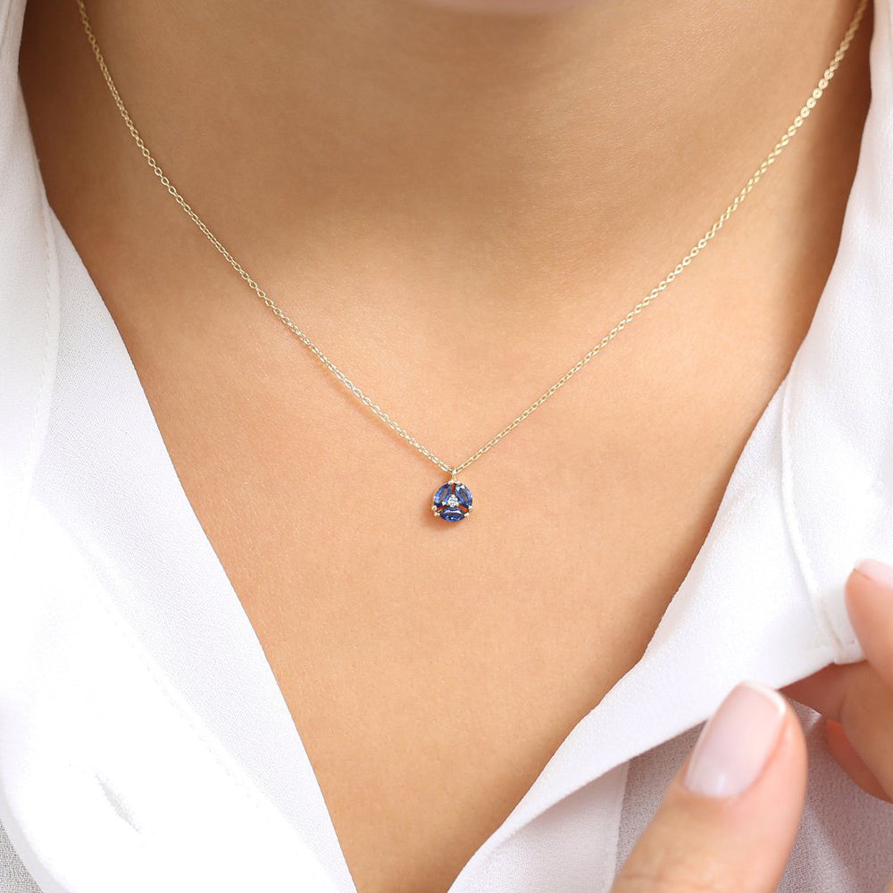 OBFJ1800 - Marquise Sapphire Cluster Necklace necklace in selectable metal and diamond options - Roselle Jewelry view 3