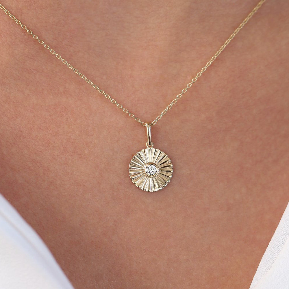 OBFJ0217 - 14K Rose Gold Diamond Disc Ray Necklace 3