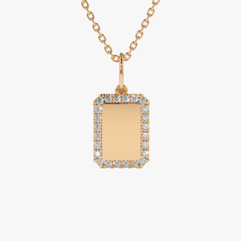 OBFJ1994 - 14K Gold Diamond Tag Initial Necklace 7