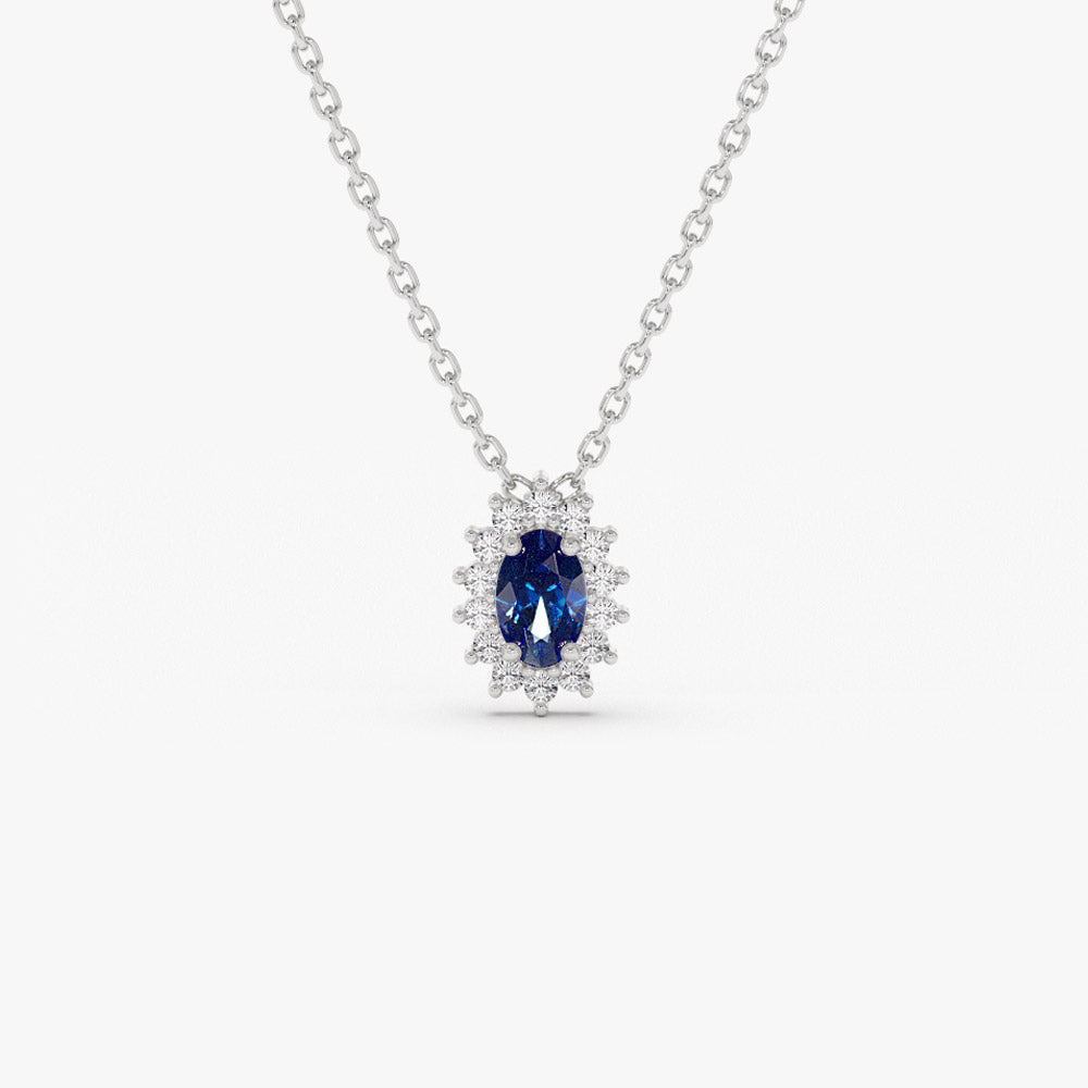 OBFJ1373 - 14k Sapphire Necklace with Halo Diamonds Necklace 7