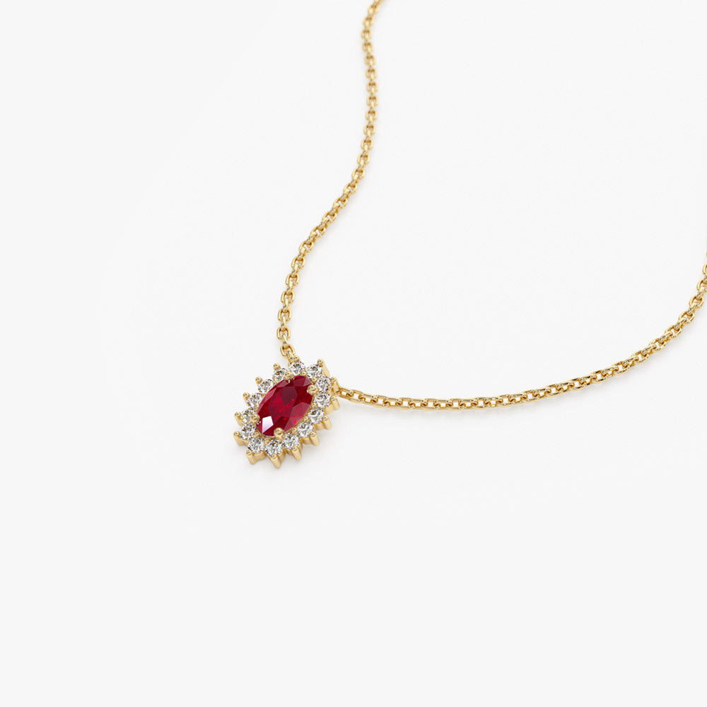 OBFJ1374 - Ruby Necklace with Halo Diamonds necklace in selectable metal and diamond options - Roselle Jewelry view 8