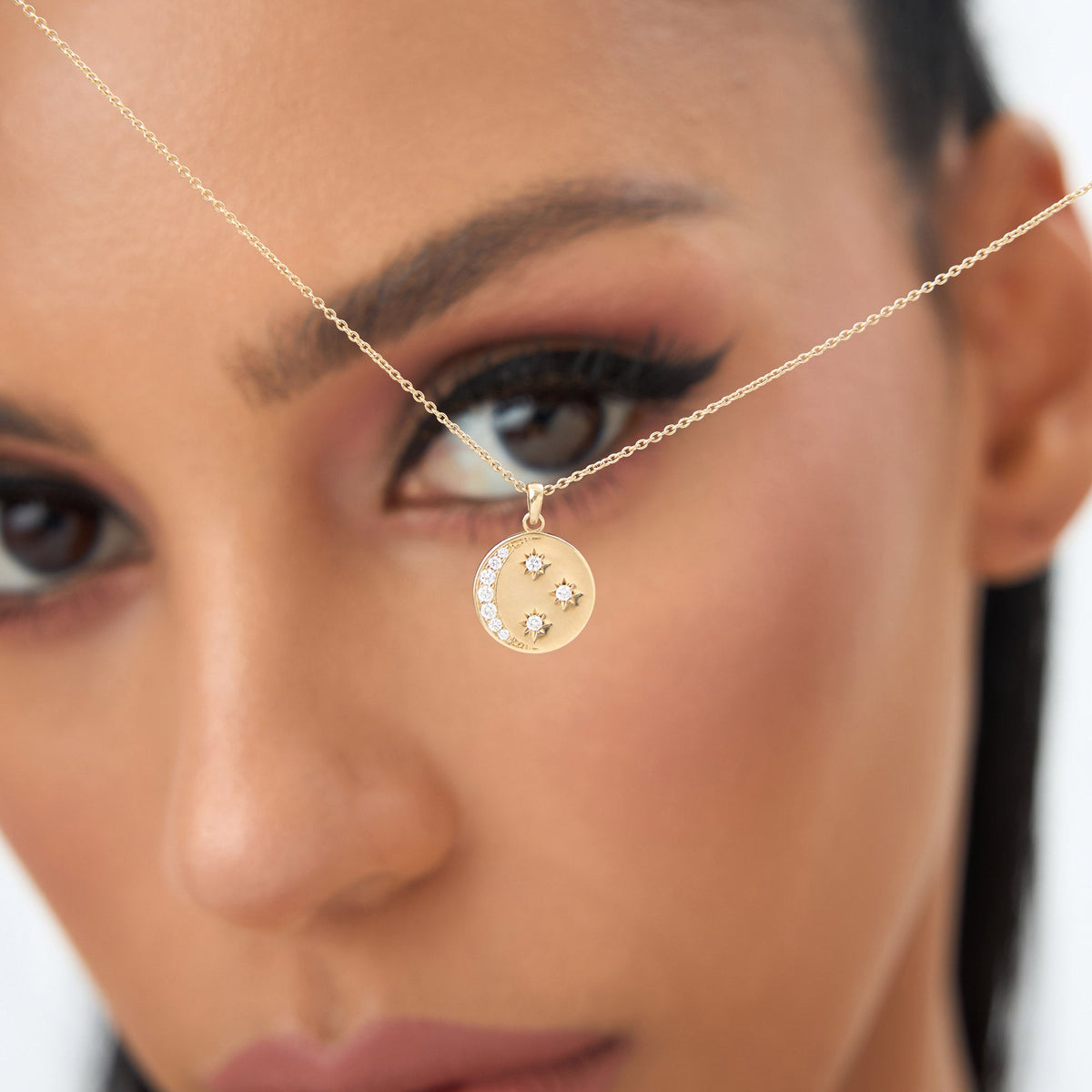 OBFJ2030 - Diamond Moon and Crescent Pendant necklace in selectable metal and diamond options - Roselle Jewelry view 2