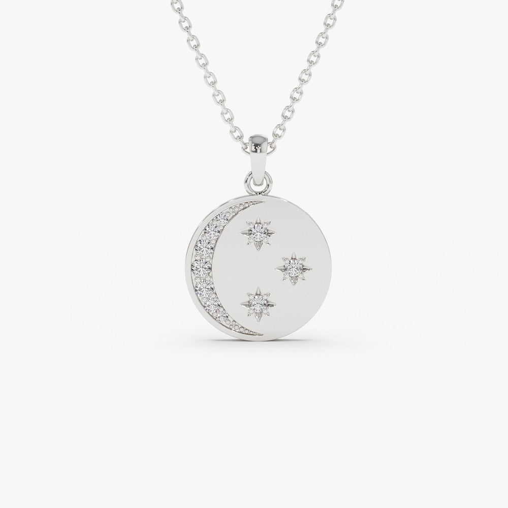 OBFJ2030 - Diamond Moon and Crescent Pendant necklace in selectable metal and diamond options - Roselle Jewelry view 6