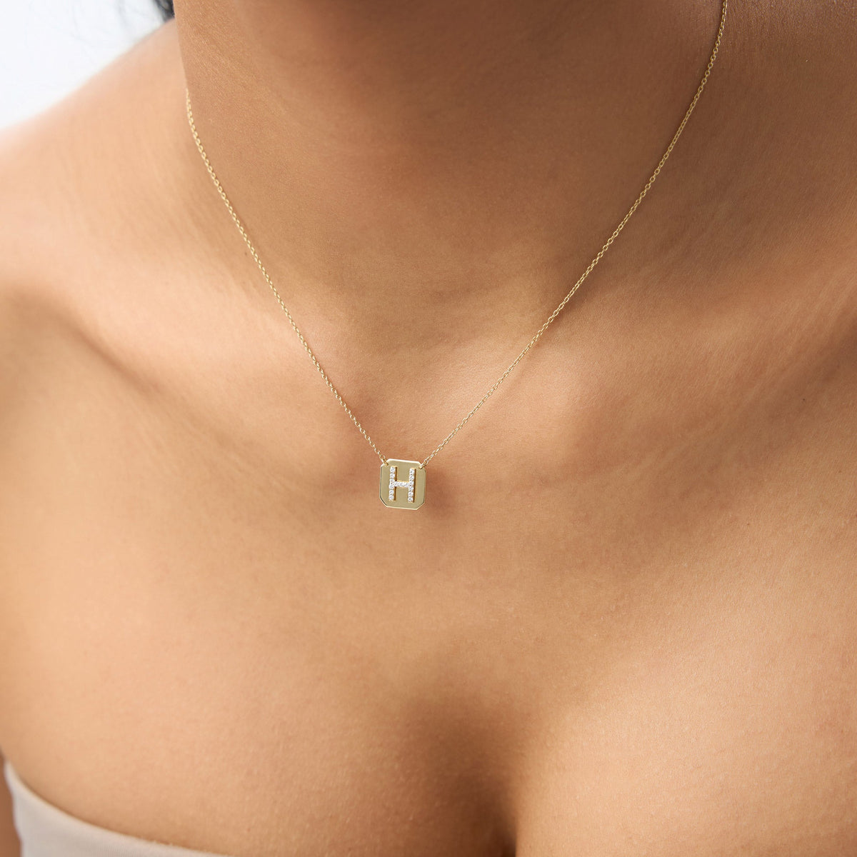 OBFJ2077 - Solid Gold Diamond Letter Necklace necklace in selectable metal and diamond options - Roselle Jewelry view 5