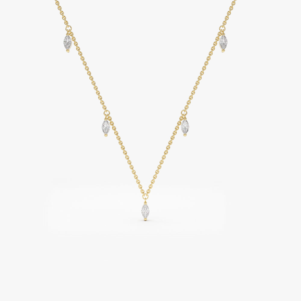 OBFJ2091 - Marquise Diamond Dangling Necklace necklace in selectable metal and diamond options - Roselle Jewelry view 1