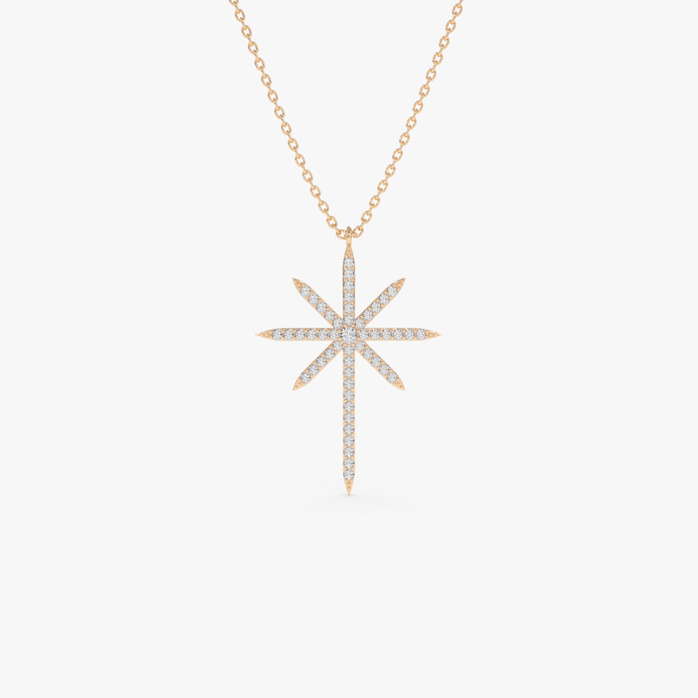 OBFJ0232 - 14k Rose Solid Gold Celestial North Star Diamond Necklace 1
