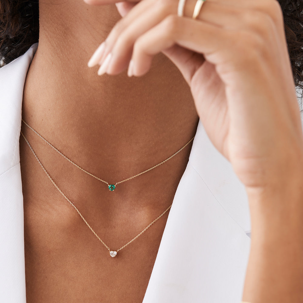 OBFJ2185 - Heart-Shape Diamond Necklace necklace in selectable metal and diamond options - Roselle Jewelry view 3