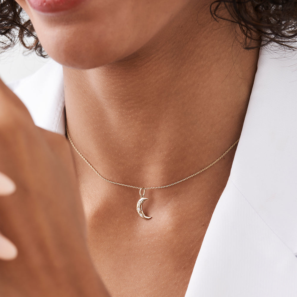 OBFJ2159 - Star Setting Crescent Diamond Necklace necklace in selectable metal and diamond options - Roselle Jewelry view 4