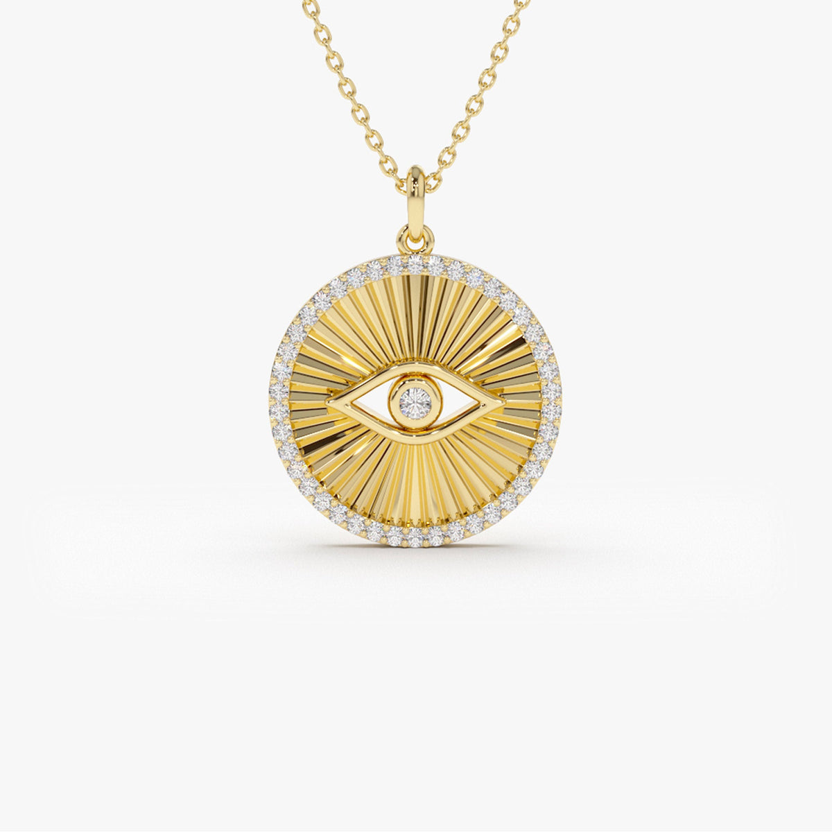 OBFJ2188 - Evil Eye Diamond Medallion Necklace necklace in selectable metal and diamond options - Roselle Jewelry view 1