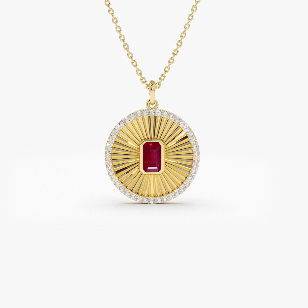 OBFJ1377 - 14K Ruby and Diamond Medallion Necklace 1