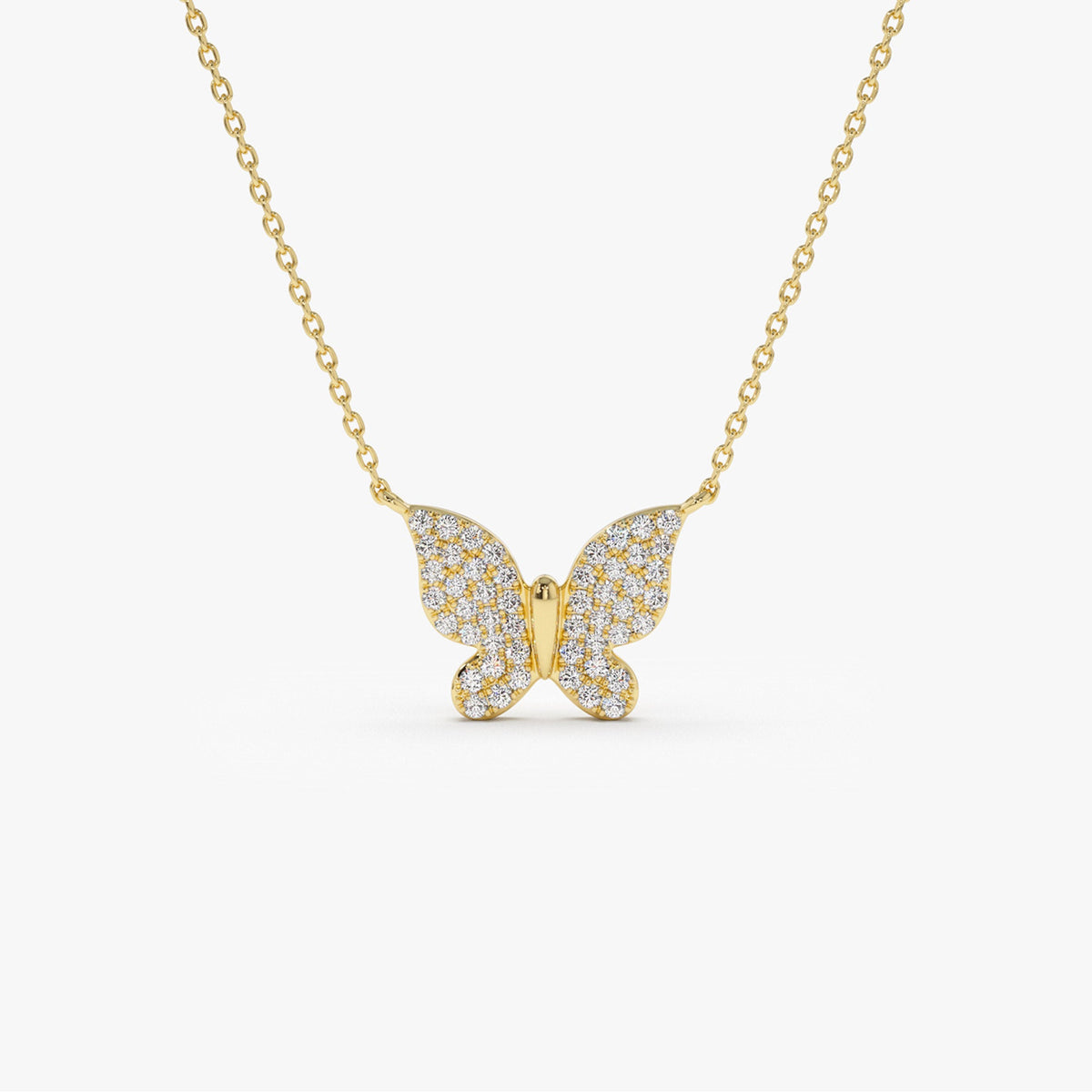 OBFJ2264 - Pave Diamond Butterfly Pendant Necklace necklace in selectable metal and diamond options - Roselle Jewelry view 1