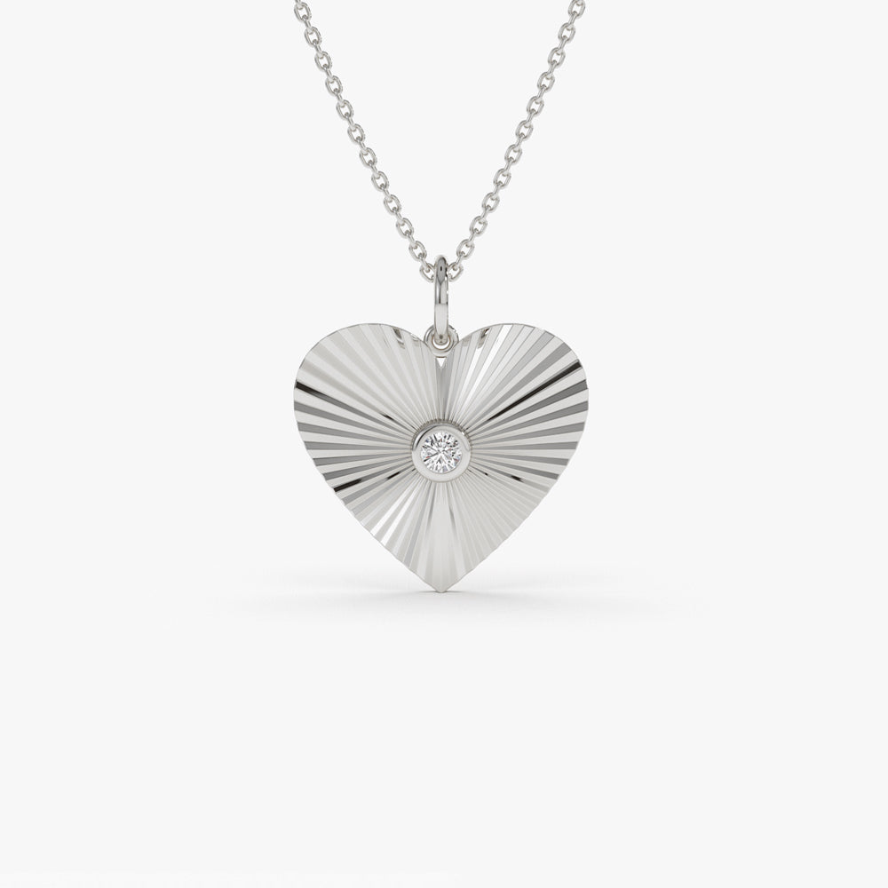 OBFJ1470 - Diamond-Cut Heart Shape Disc Ray Pendant necklace in selectable metal and diamond options - Roselle Jewelry view 5