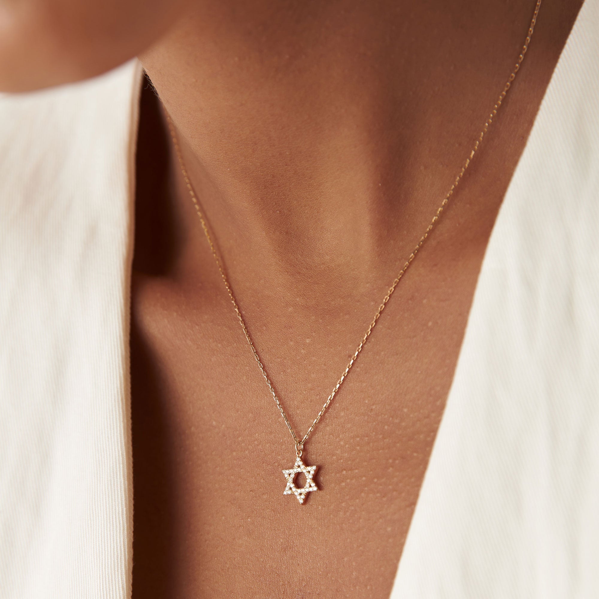 OBFJ1372 - 14k Star of David Round Diamond Necklace 2