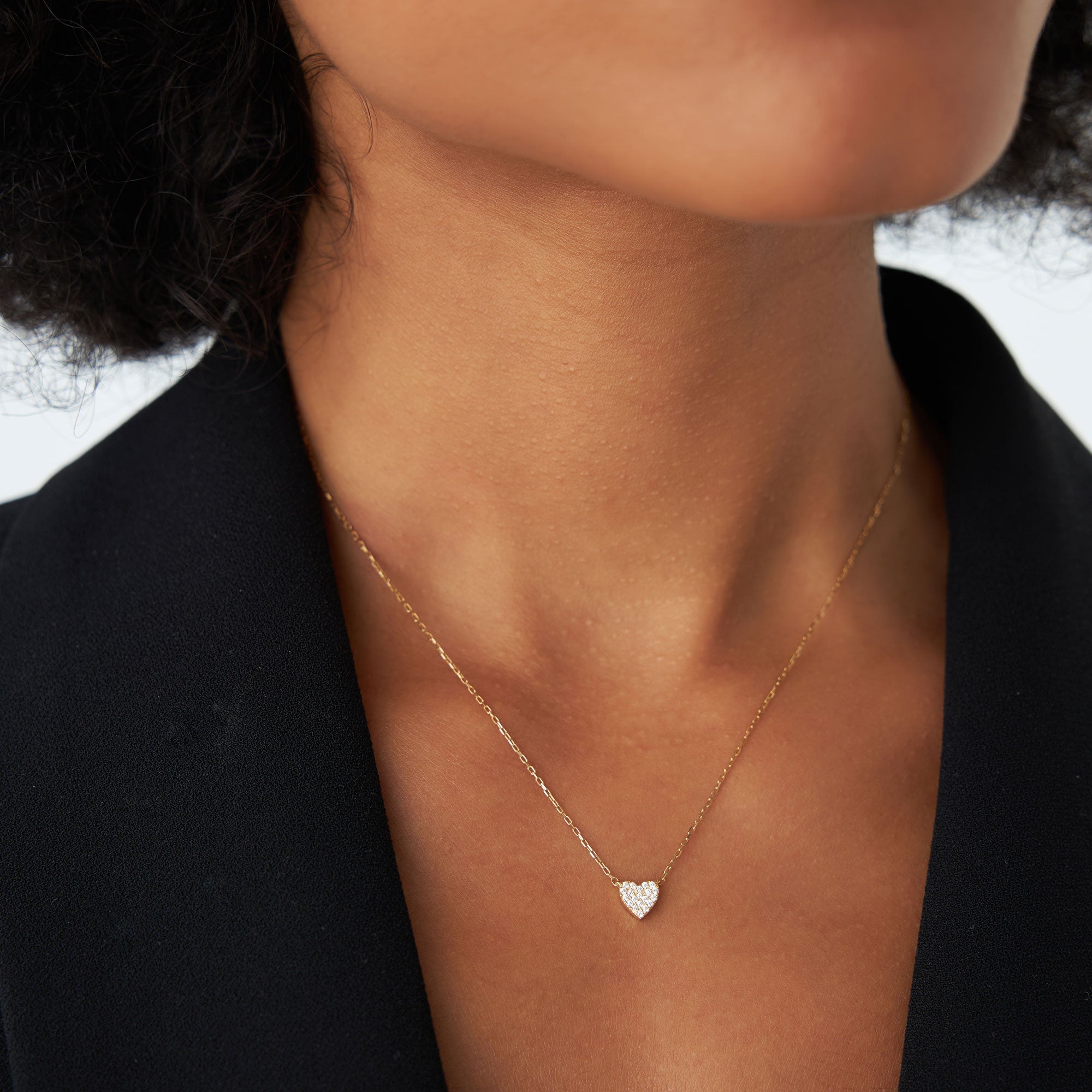 OBFJ1315 - Mini Heart Diamond Necklace necklace in selectable metal and diamond options - Roselle Jewelry view 4