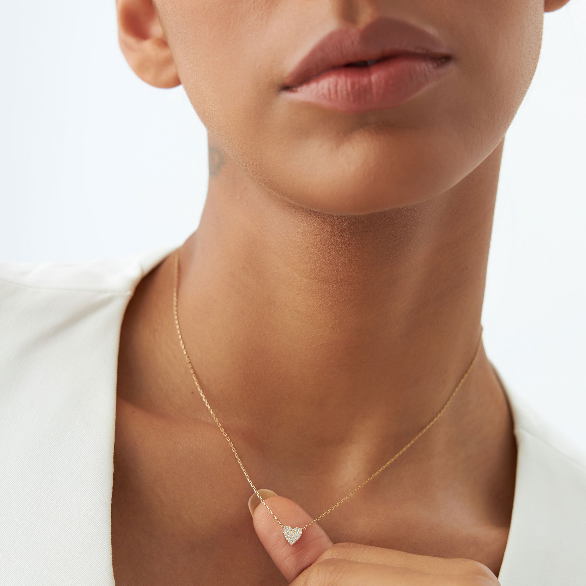OBFJ1315 - Mini Heart Diamond Necklace necklace in selectable metal and diamond options - Roselle Jewelry view 6