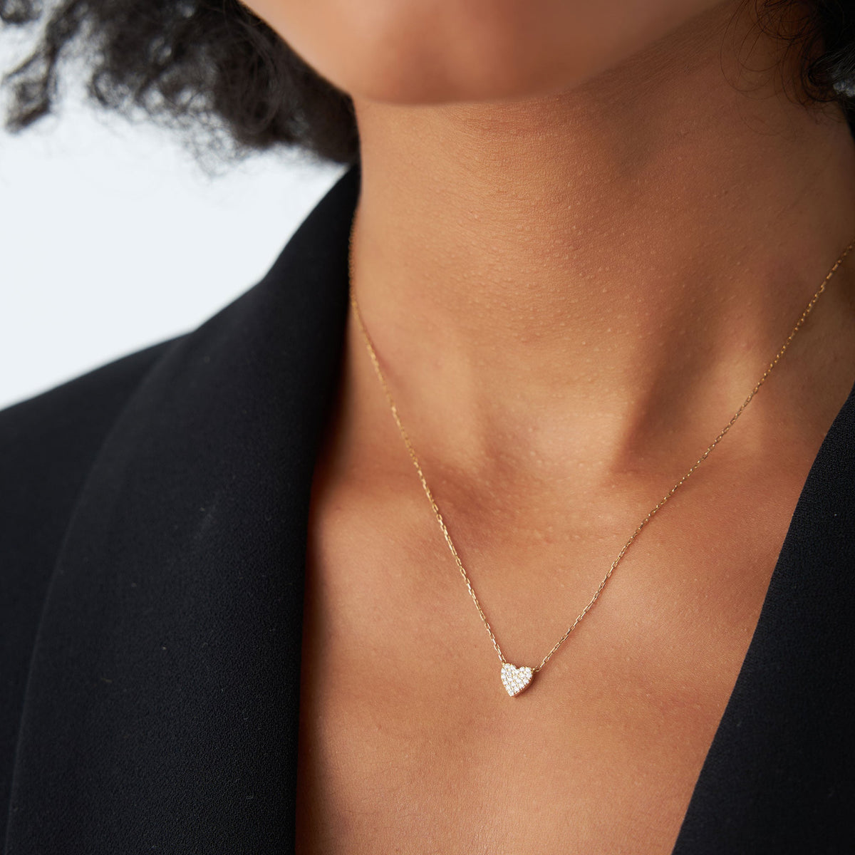 OBFJ1315 - Mini Heart Diamond Necklace necklace in selectable metal and diamond options - Roselle Jewelry view 3