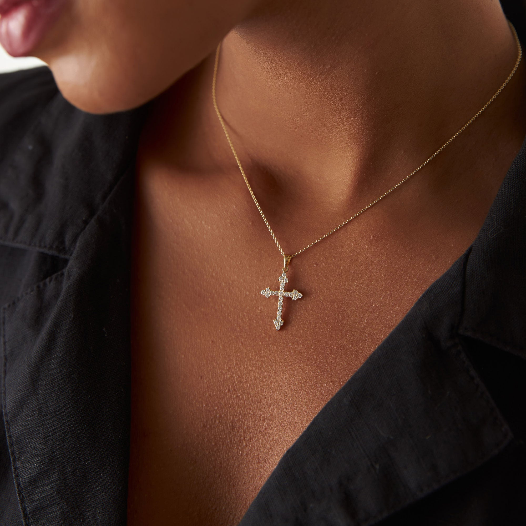OBFJ1334 - Diamond Cross Charm 0.45 ctw necklace in selectable metal and diamond options - Roselle Jewelry view 4
