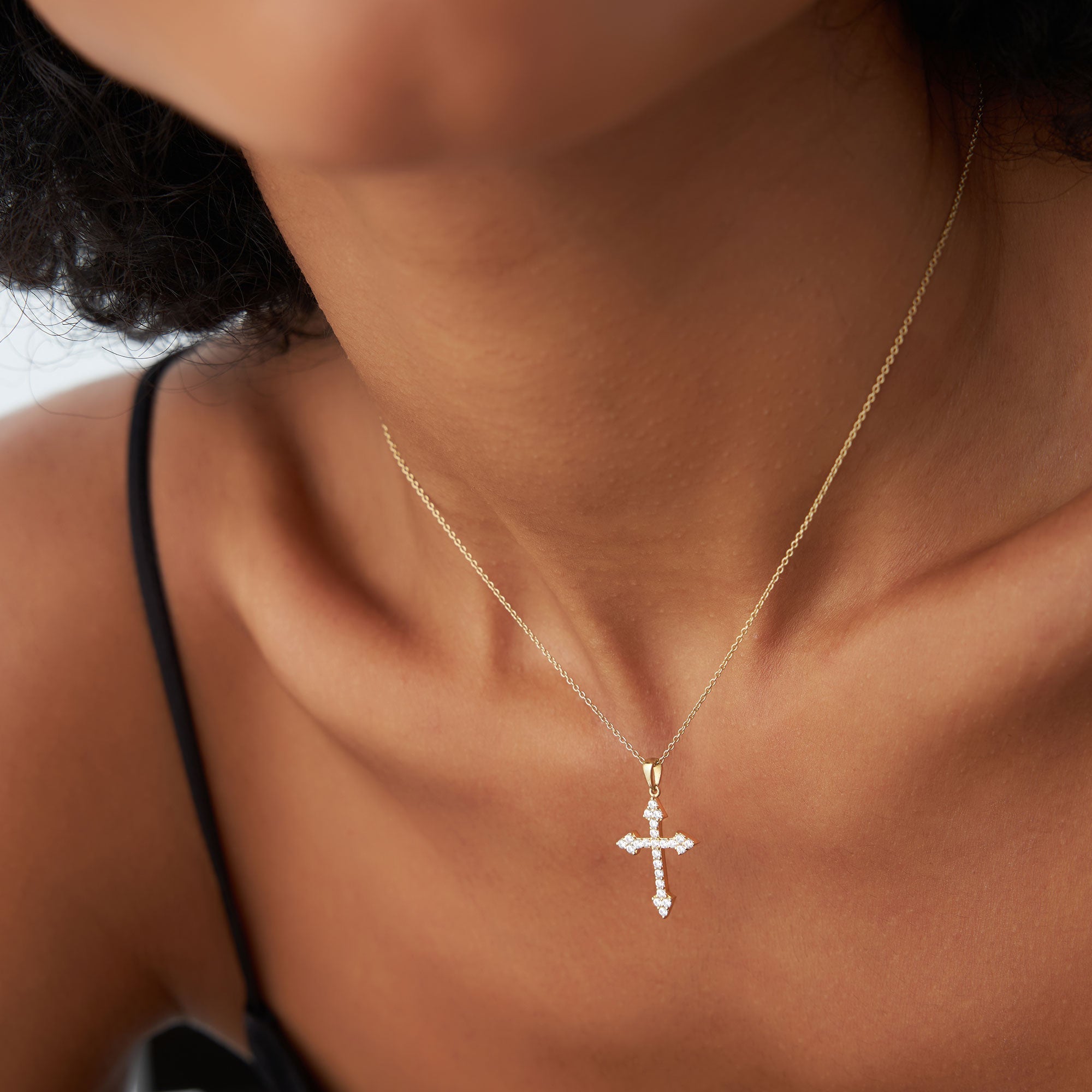 OBFJ1334 - Diamond Cross Charm 0.45 ctw necklace in selectable metal and diamond options - Roselle Jewelry view 3
