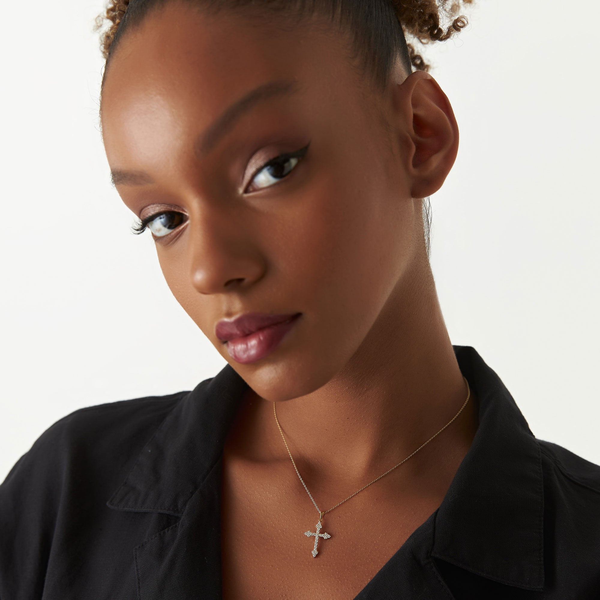 OBFJ1334 - Diamond Cross Charm 0.45 ctw necklace in selectable metal and diamond options - Roselle Jewelry view 5