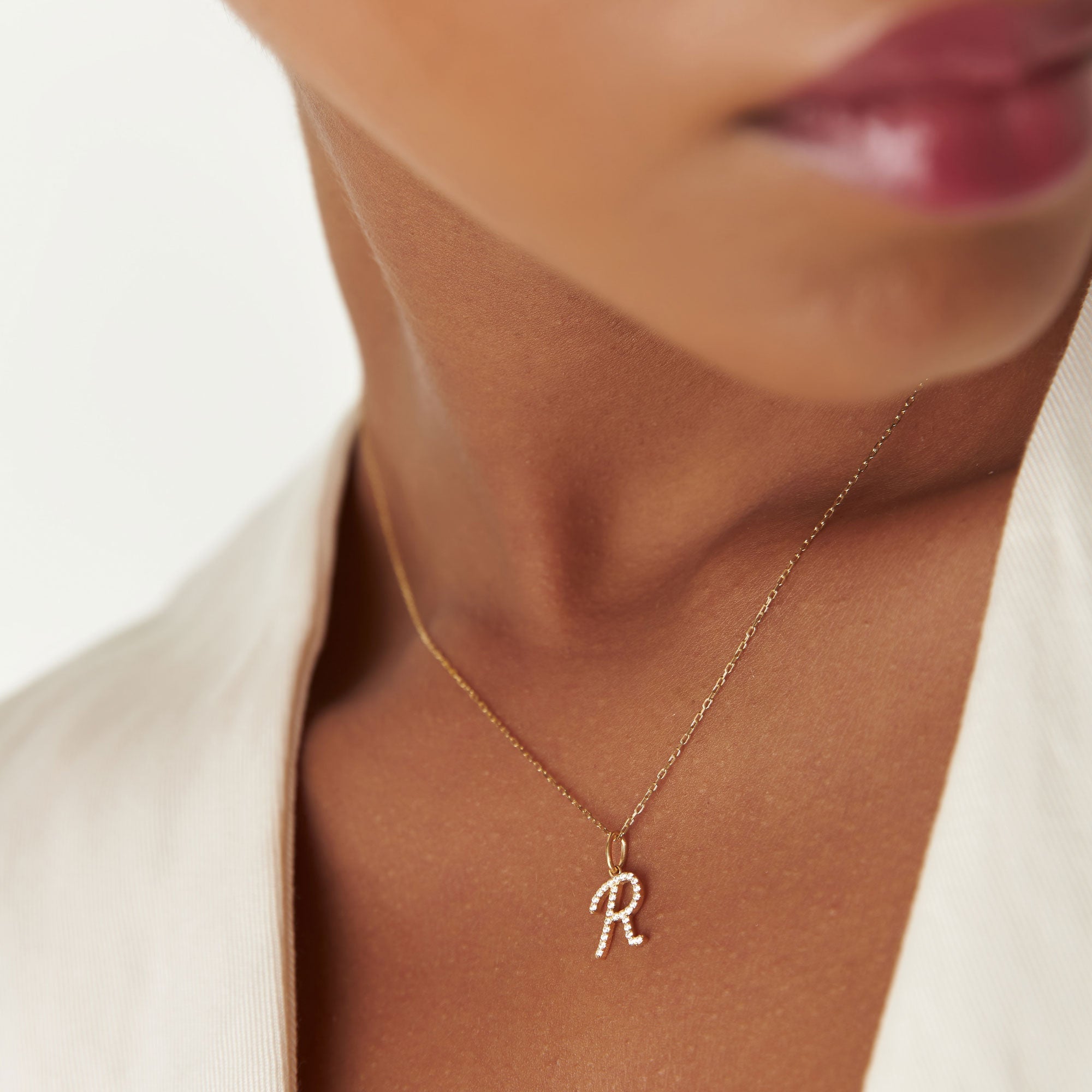 OBFJ1358 - 14k Diamond Script Initial Necklace 2