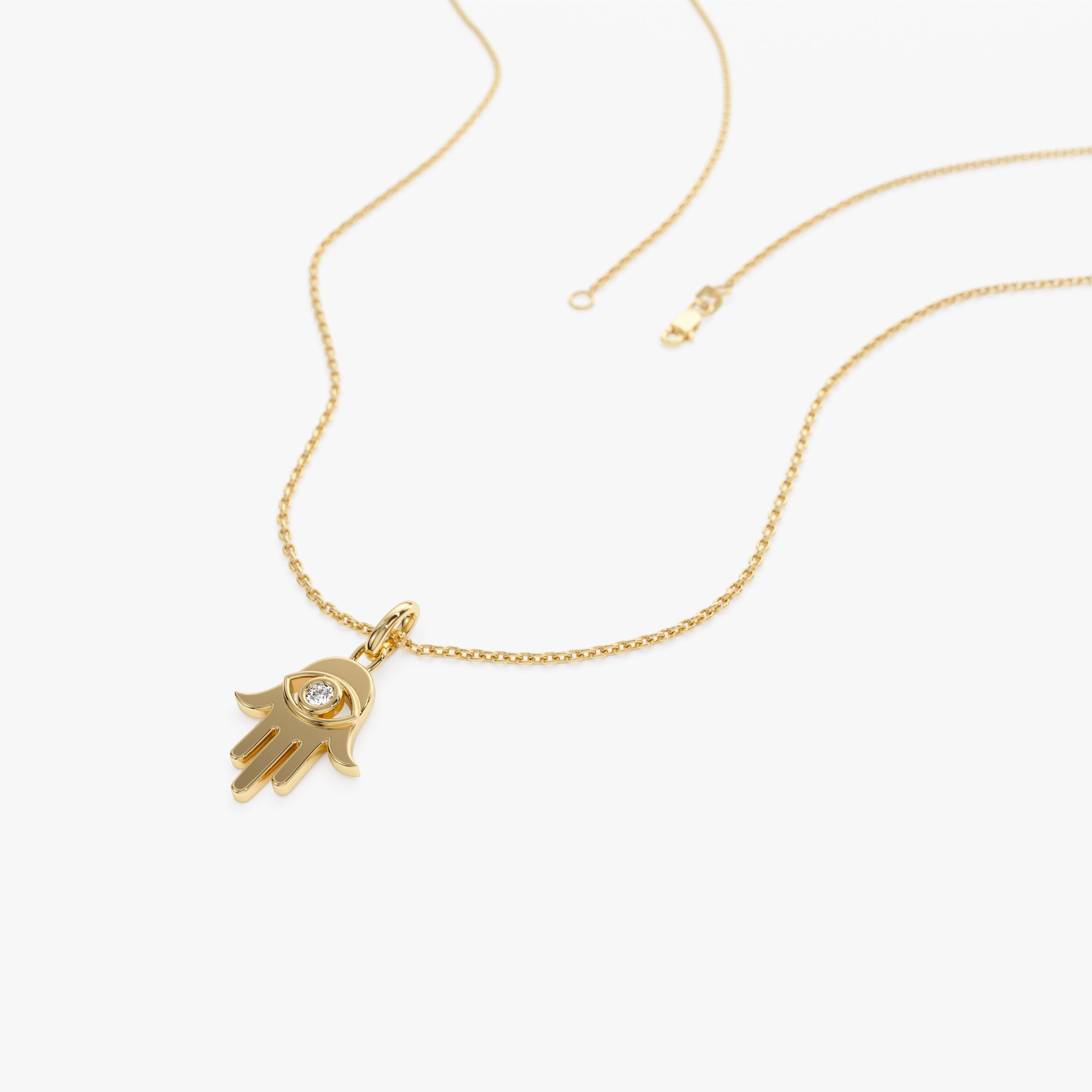 OBFJ1263 - 14k Diamond Hamsa Hand Protection Necklace 5