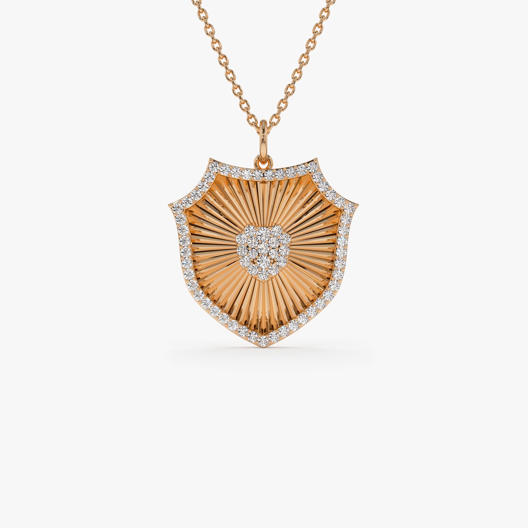 OBFJ1258 - 14k Diamond Shield Medallion Pendant 8