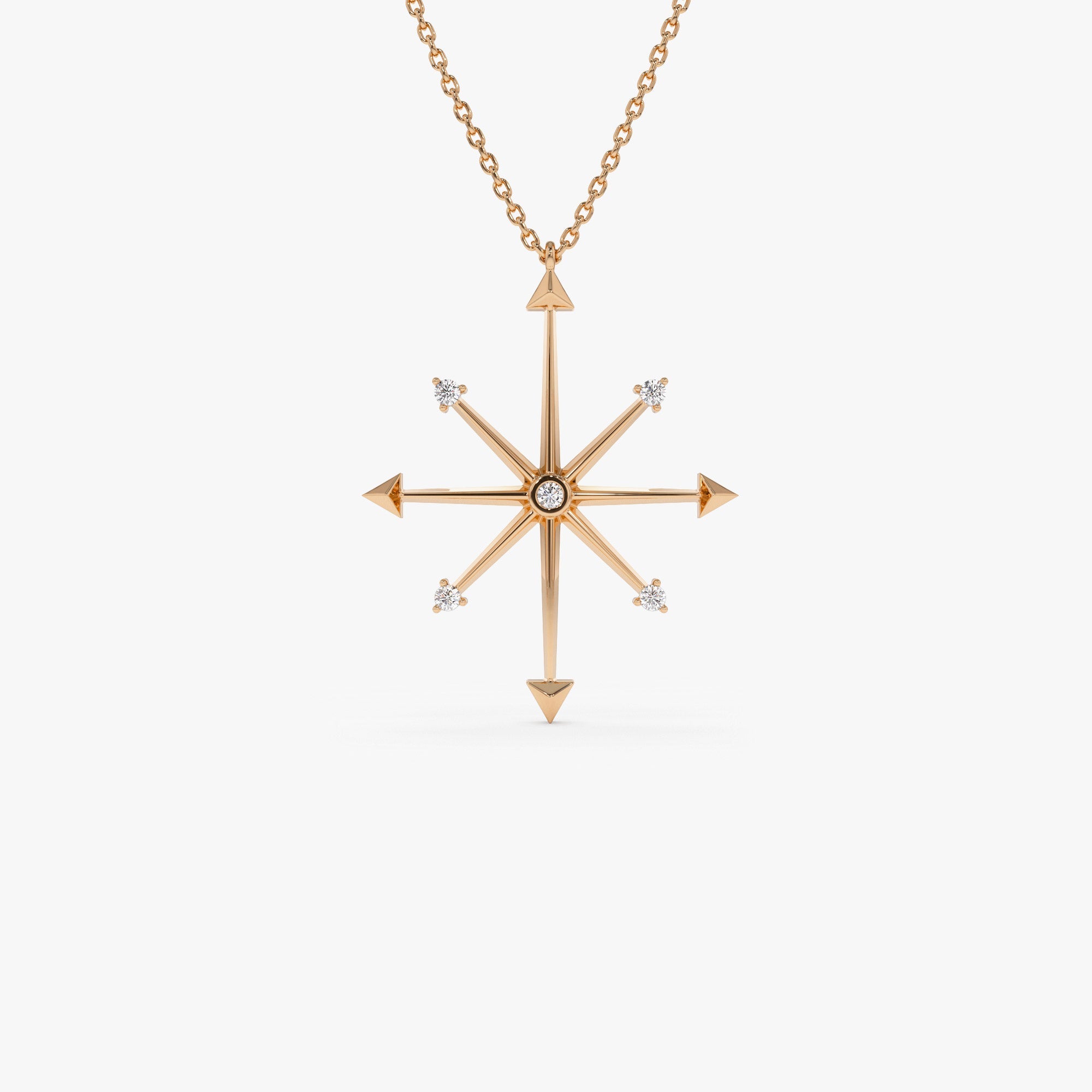 OBFJ1294 - 14k Layering Diamond Compass Charm Necklace 5