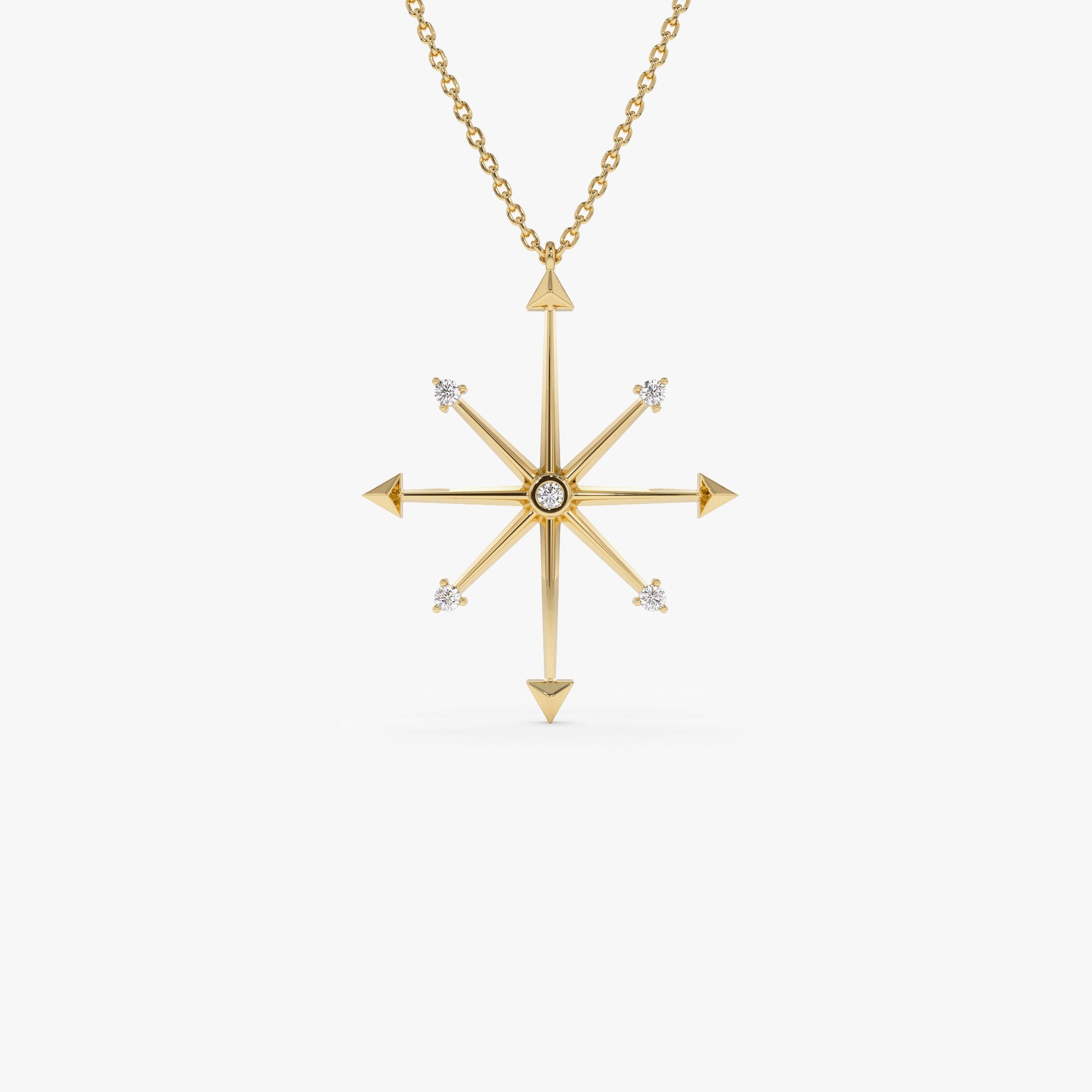 OBFJ1294 - 14k Layering Diamond Compass Charm Necklace 1