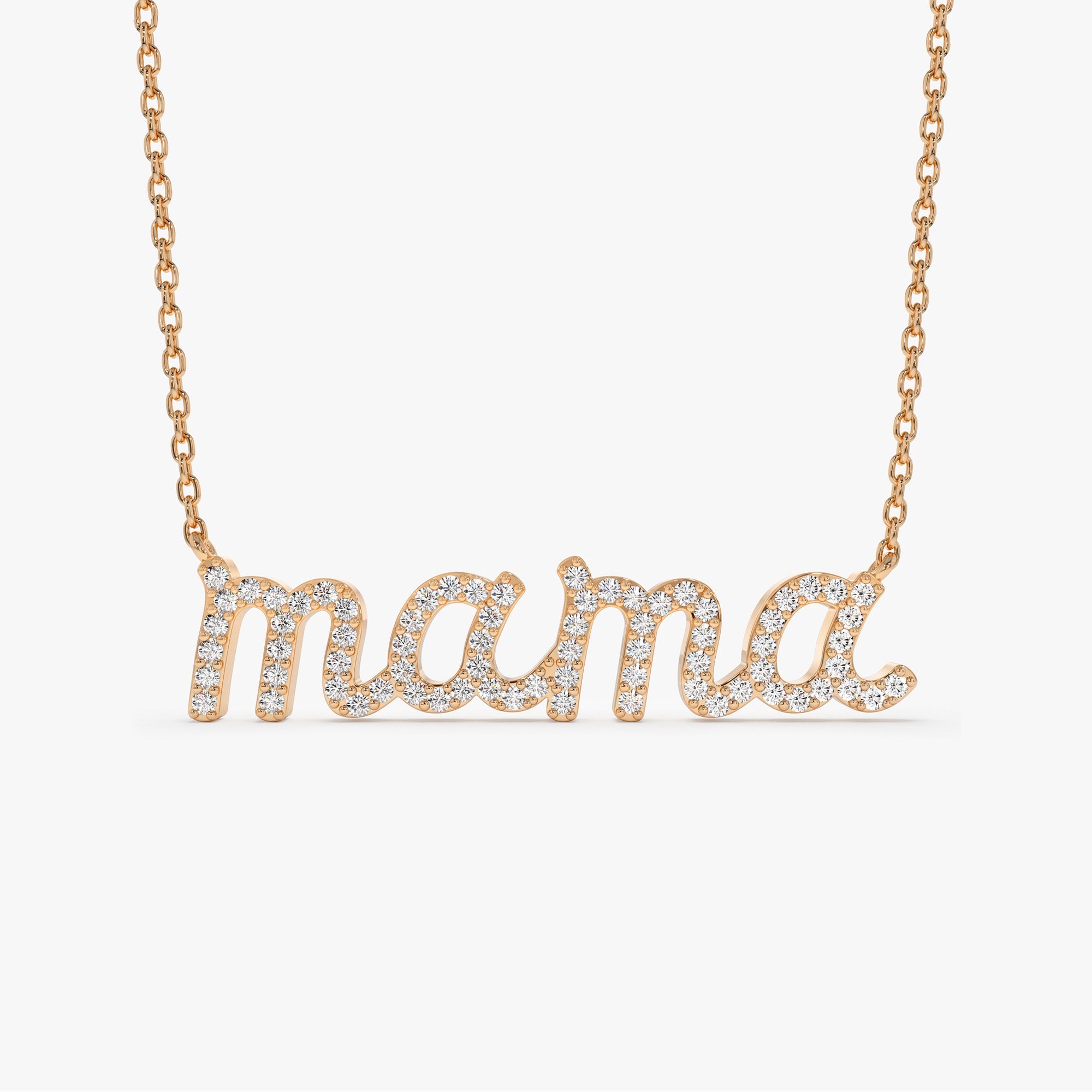 OBFJ1419 - 14k Diamond Script Mama Necklace 6