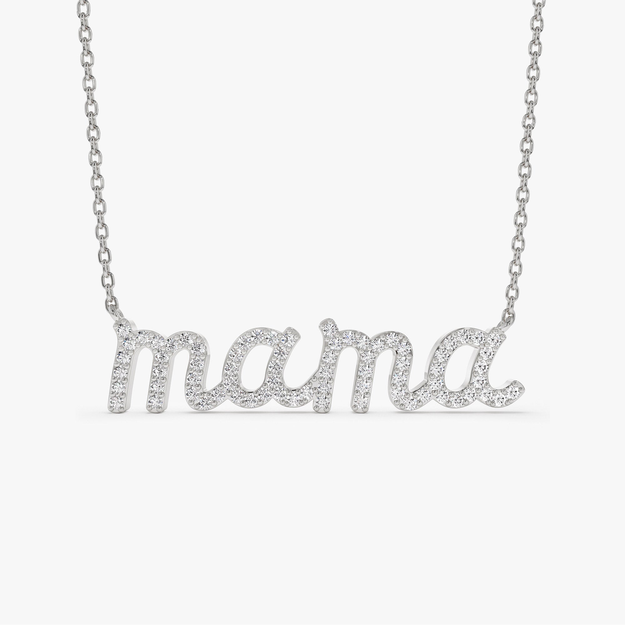 OBFJ1419 - 14k Diamond Script Mama Necklace 7