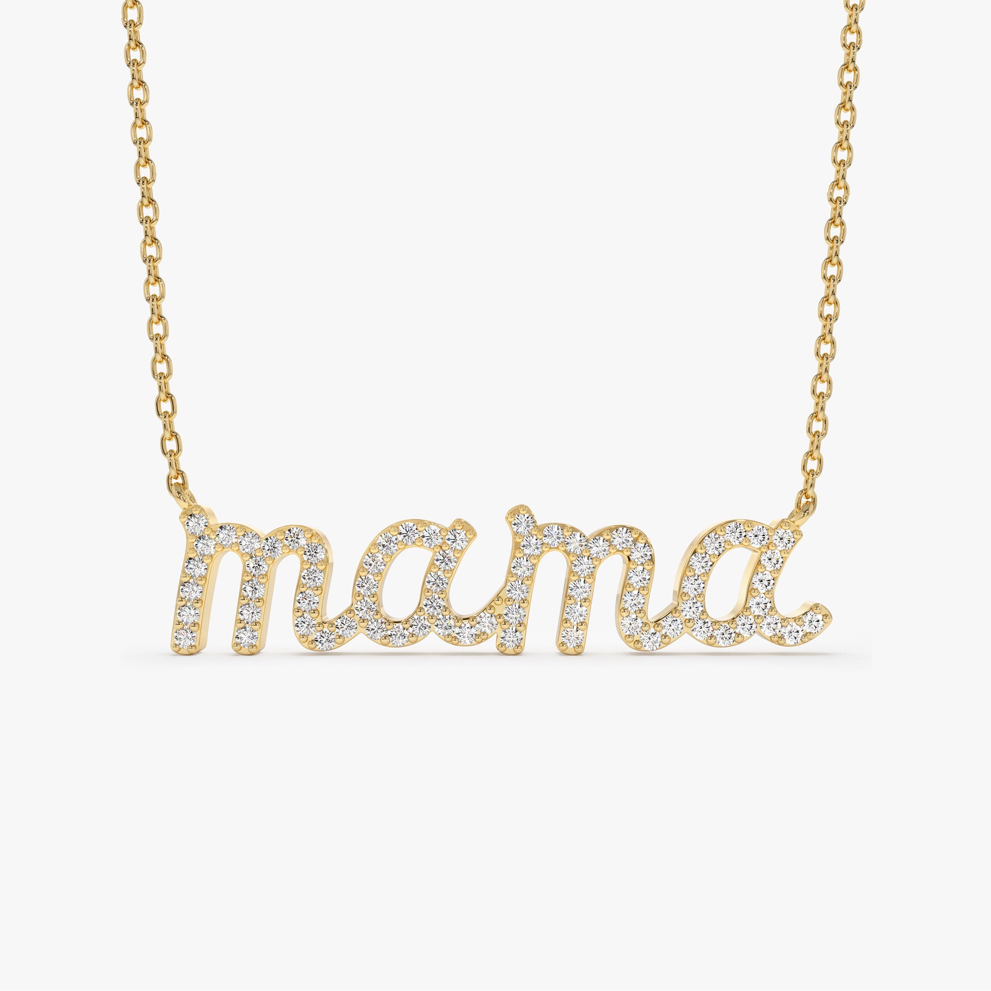 OBFJ1419 - 14k Diamond Script Mama Necklace 1