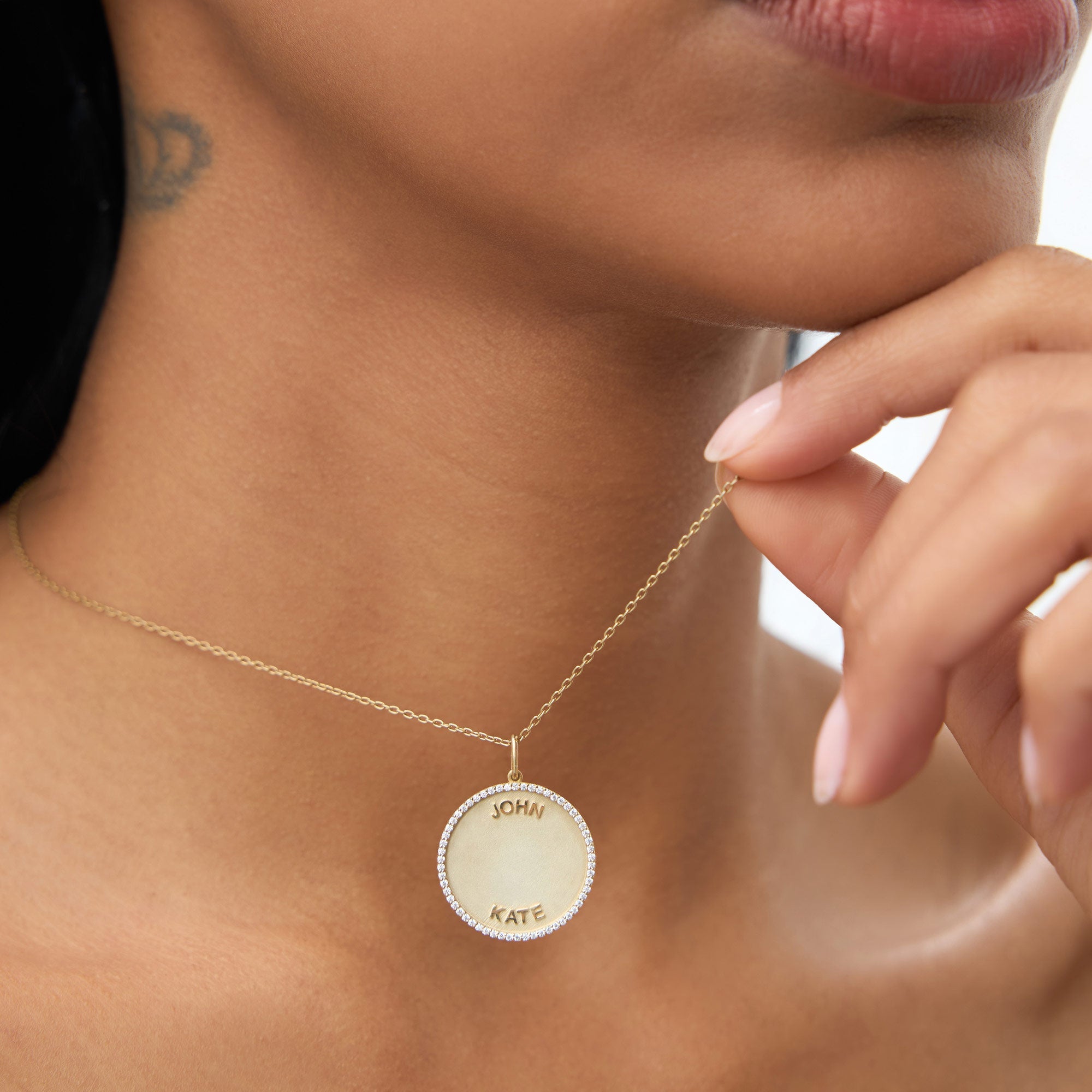 OBFJ1084 - 14k Personalized Diamond Medallion Necklace 2