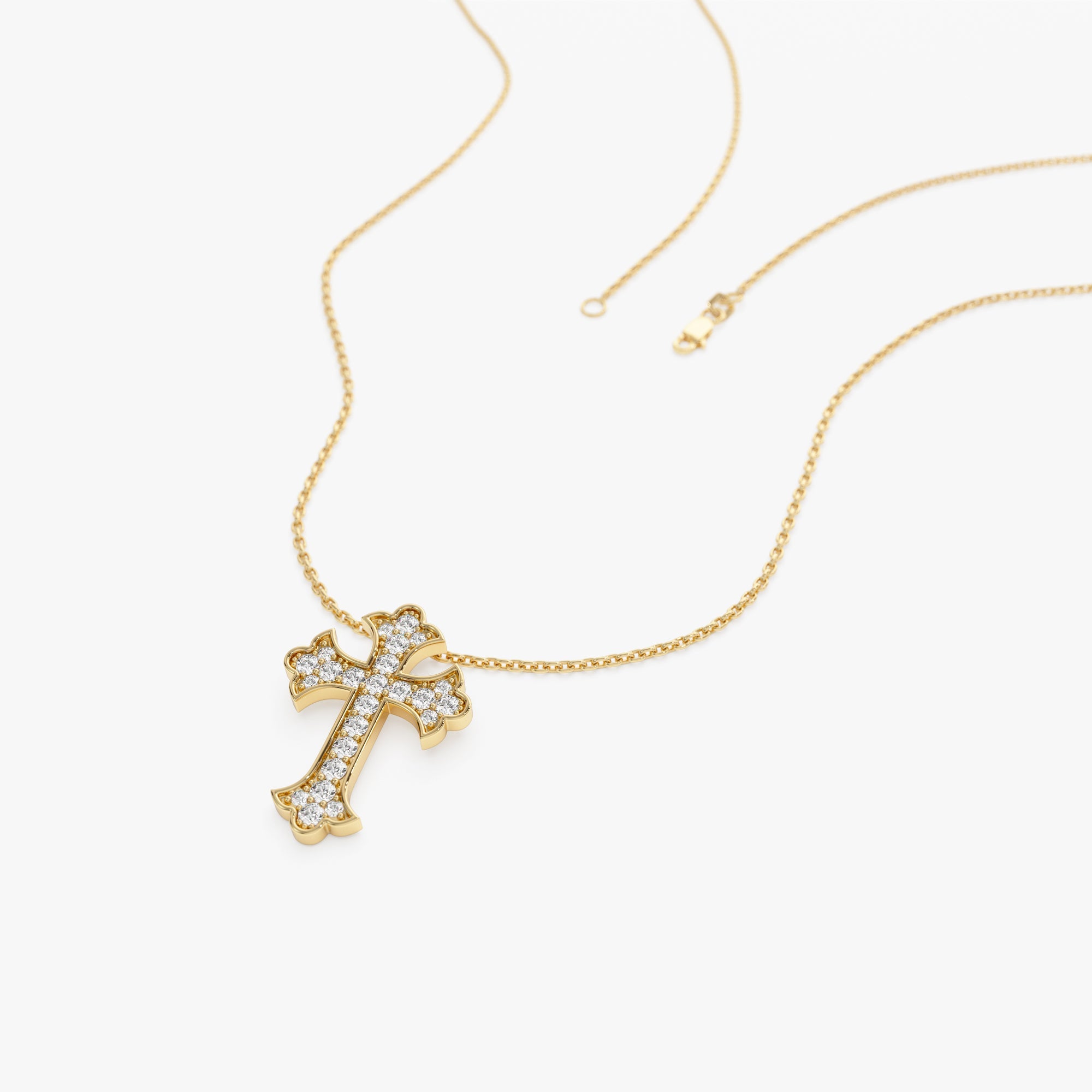 OBFJ1134 - 14k Pave Setting Gothic Diamond Cross 8