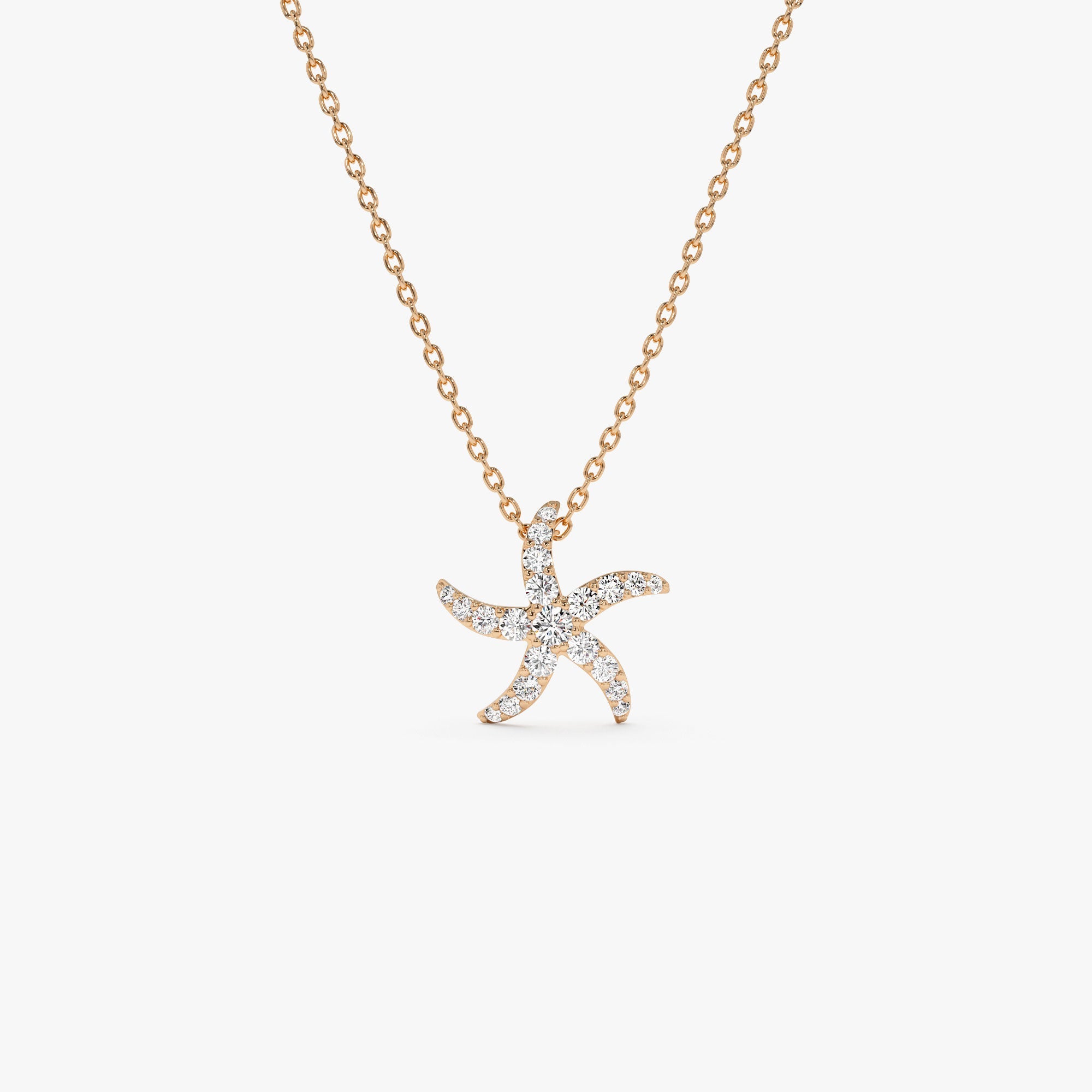 OBFJ1291 - 14k Gold Diamond Starfish Charm Pendant 5