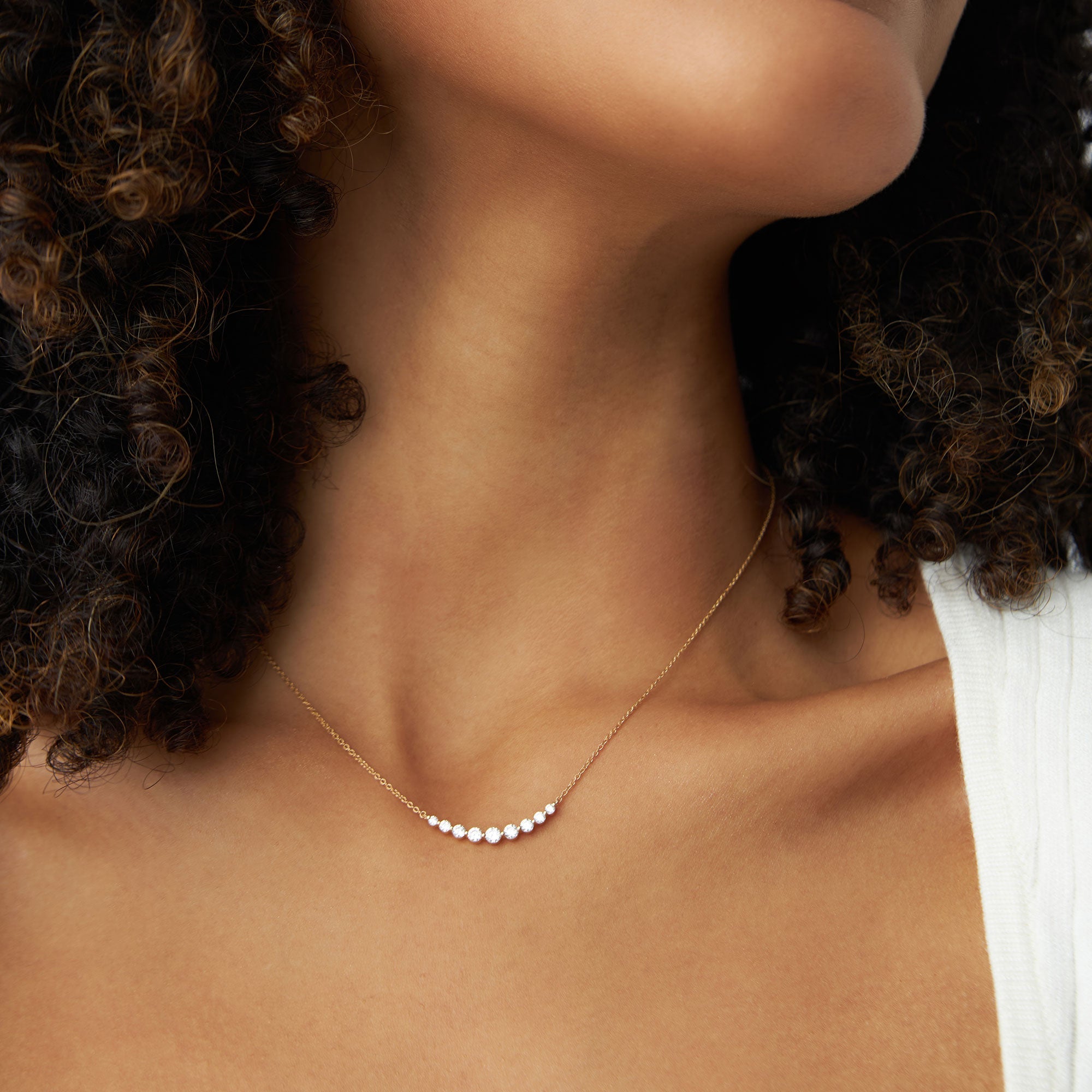 OBFJ1113 - 14K Shared Prong Curved Diamond Necklace 4