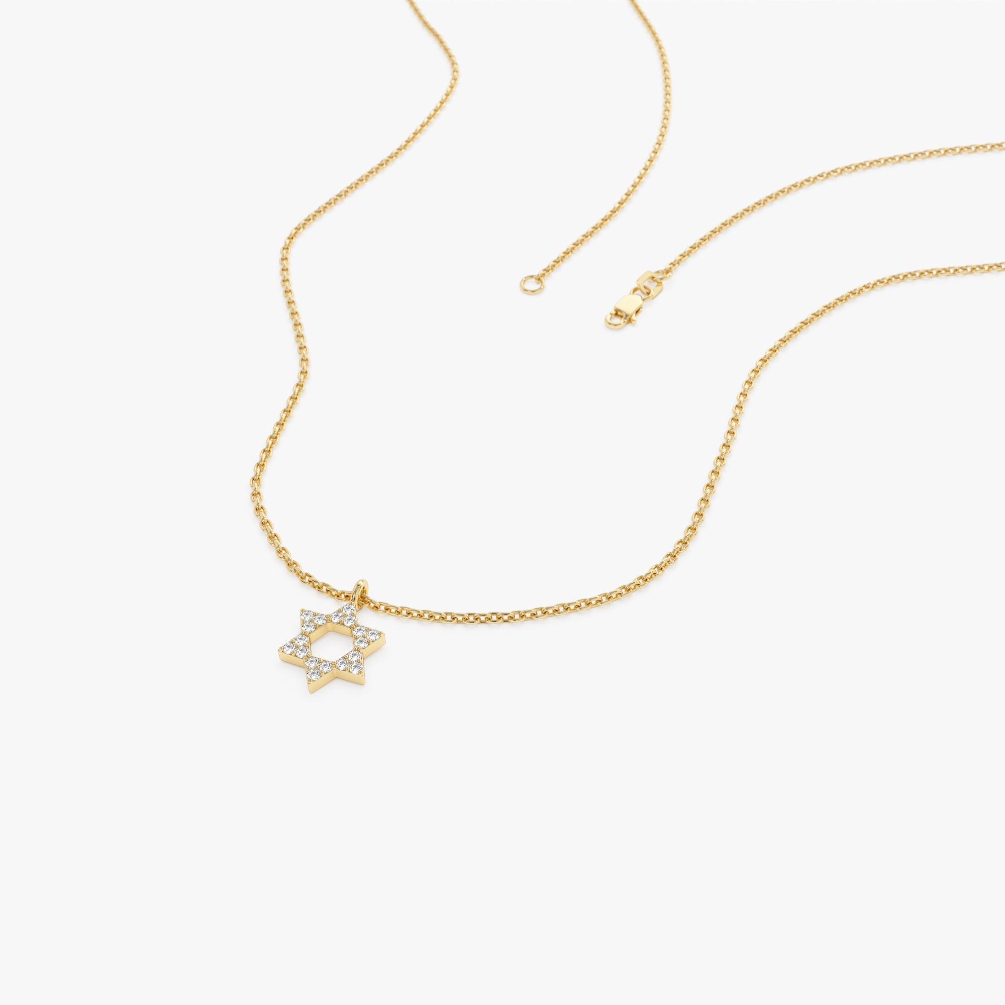 OBFJ0956 - 14K Gold Star of David Diamond Necklace 10