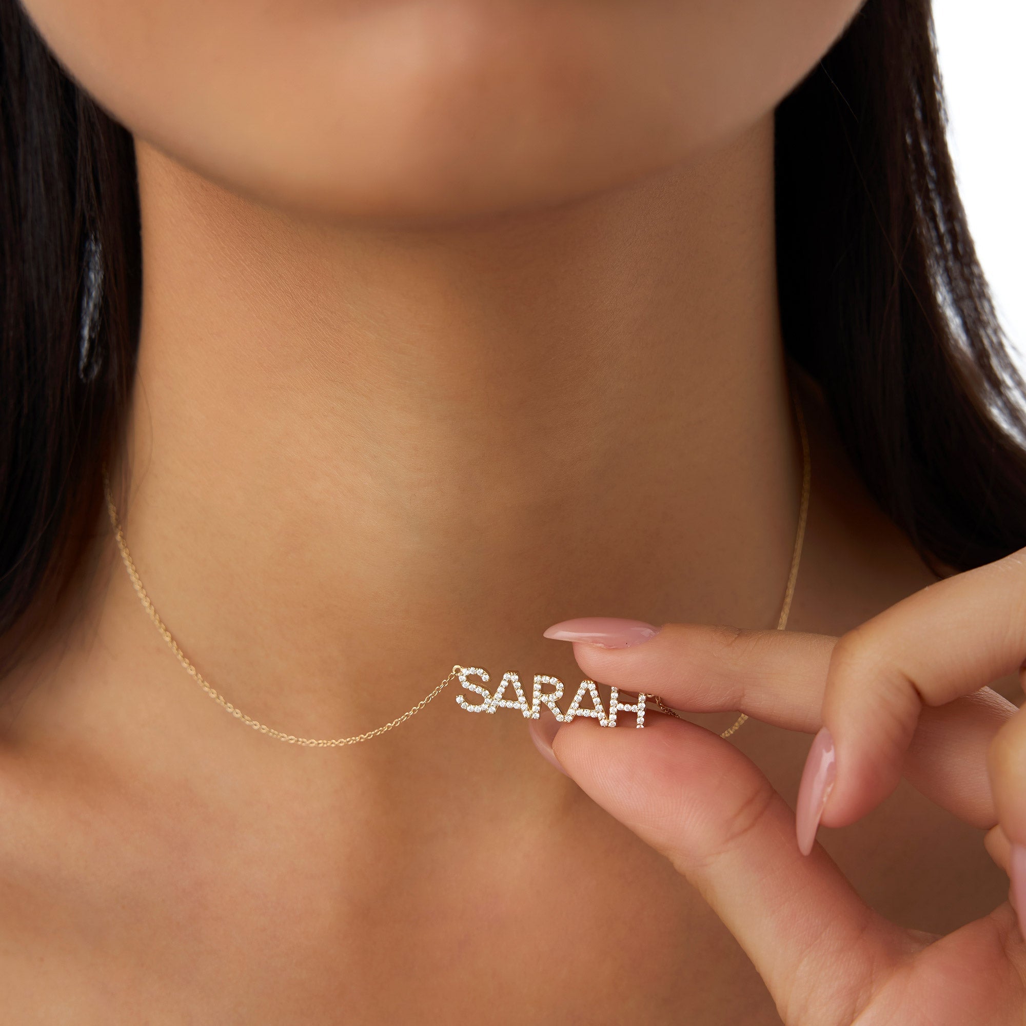 OBFJ0995 - 14K Dainty Layering Diamond Name Necklace 2