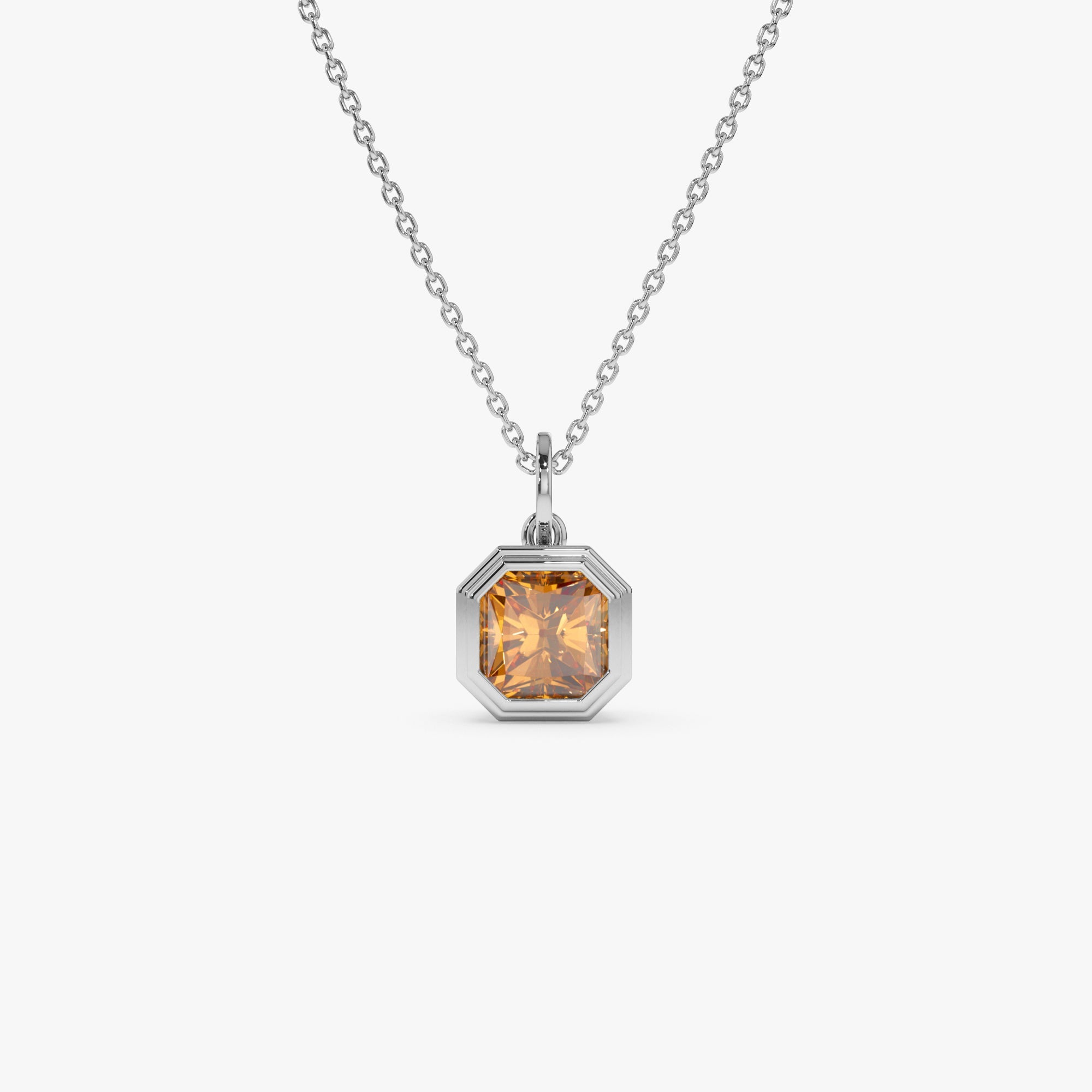 OBFJ0822 - 14K Asscher Cut Bezel Set Citrine Necklace 6