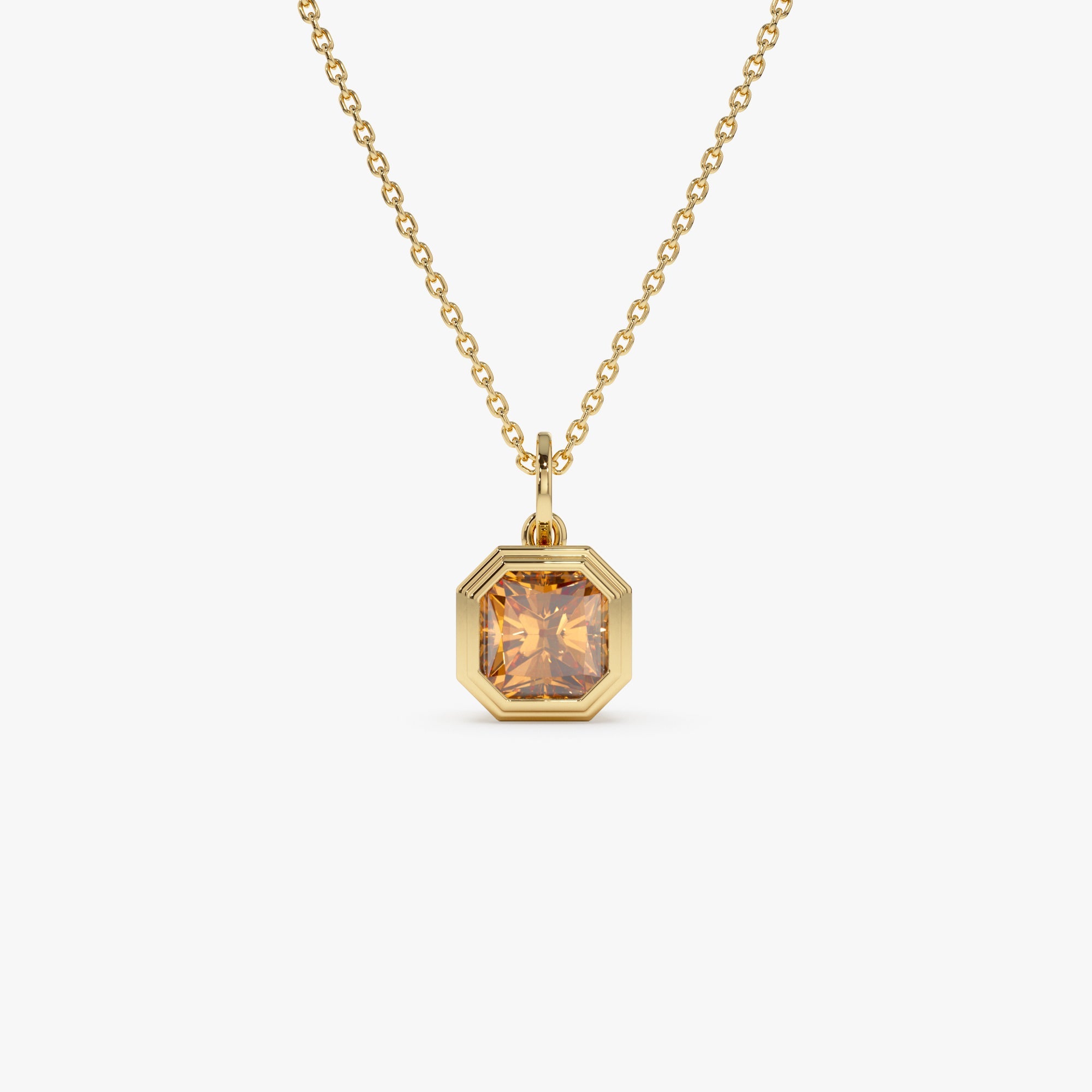 OBFJ0822 - 14K Asscher Cut Bezel Set Citrine Necklace 1