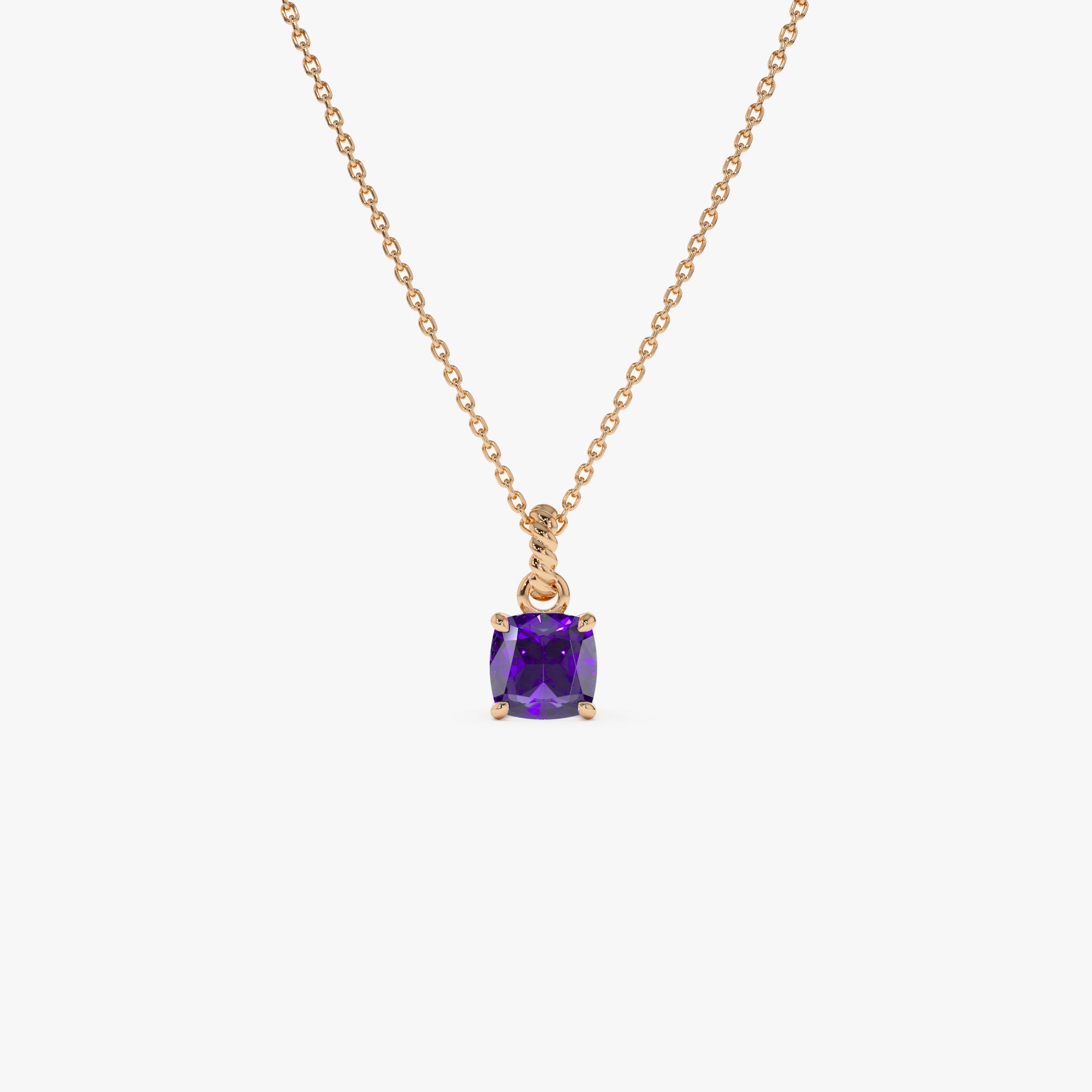 OBFJ0811 - Cushion Cut Amethyst Solitaire Necklace necklace in selectable metal and diamond options - Roselle Jewelry view 6