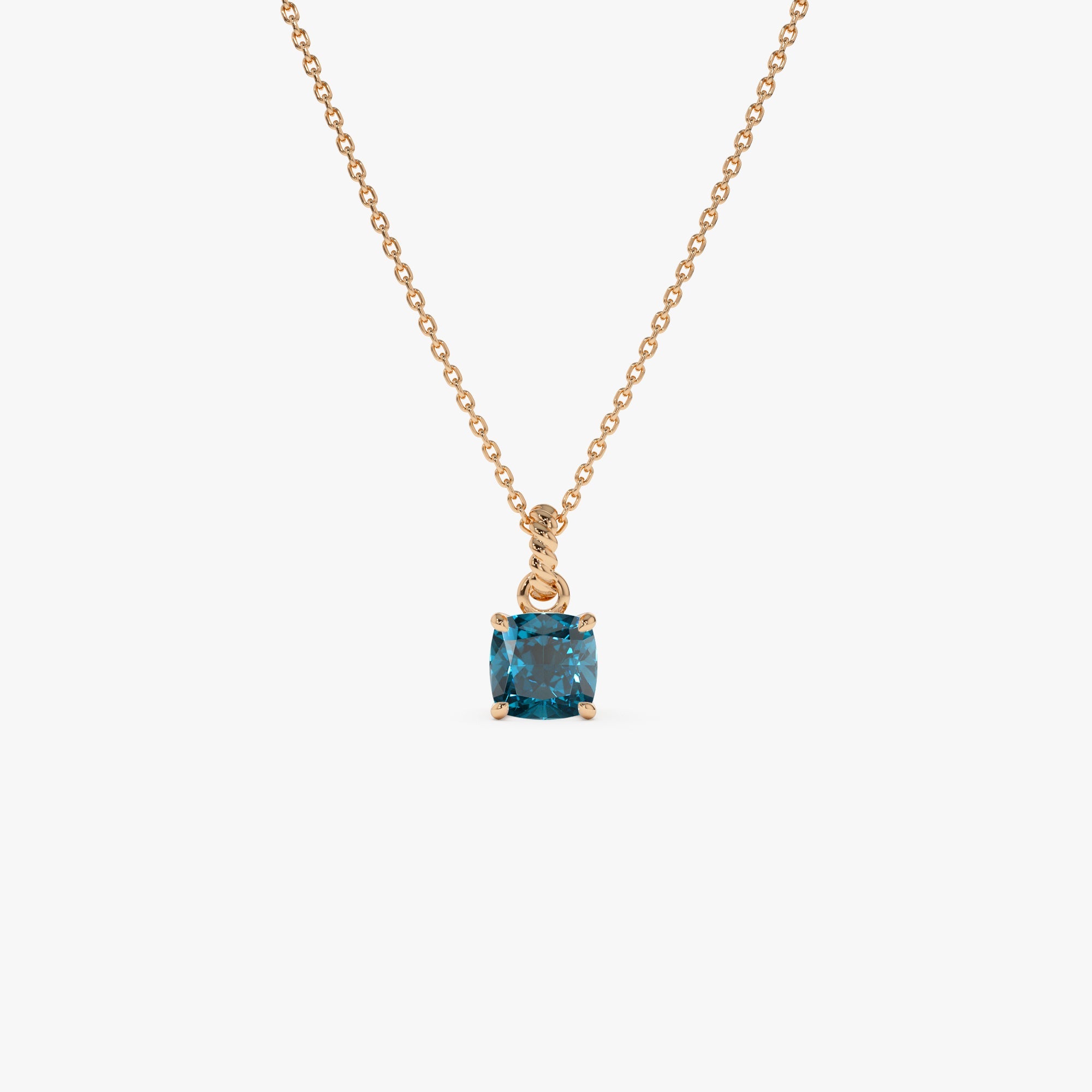 OBFJ0815 - 14K Cushion Cut London Blue Topaz Solitaire Necklace 5