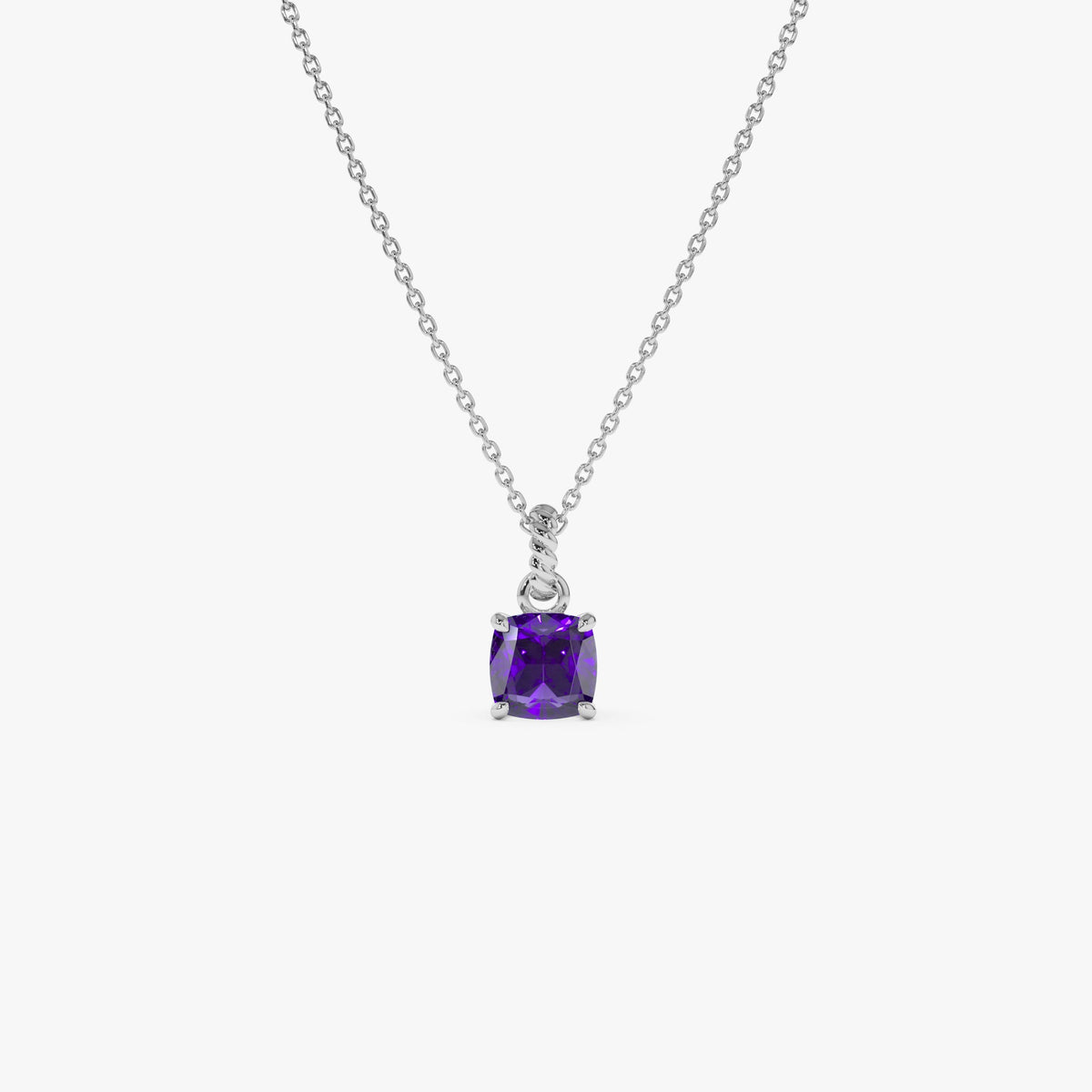 OBFJ0811 - Cushion Cut Amethyst Solitaire Necklace necklace in selectable metal and diamond options - Roselle Jewelry view 7