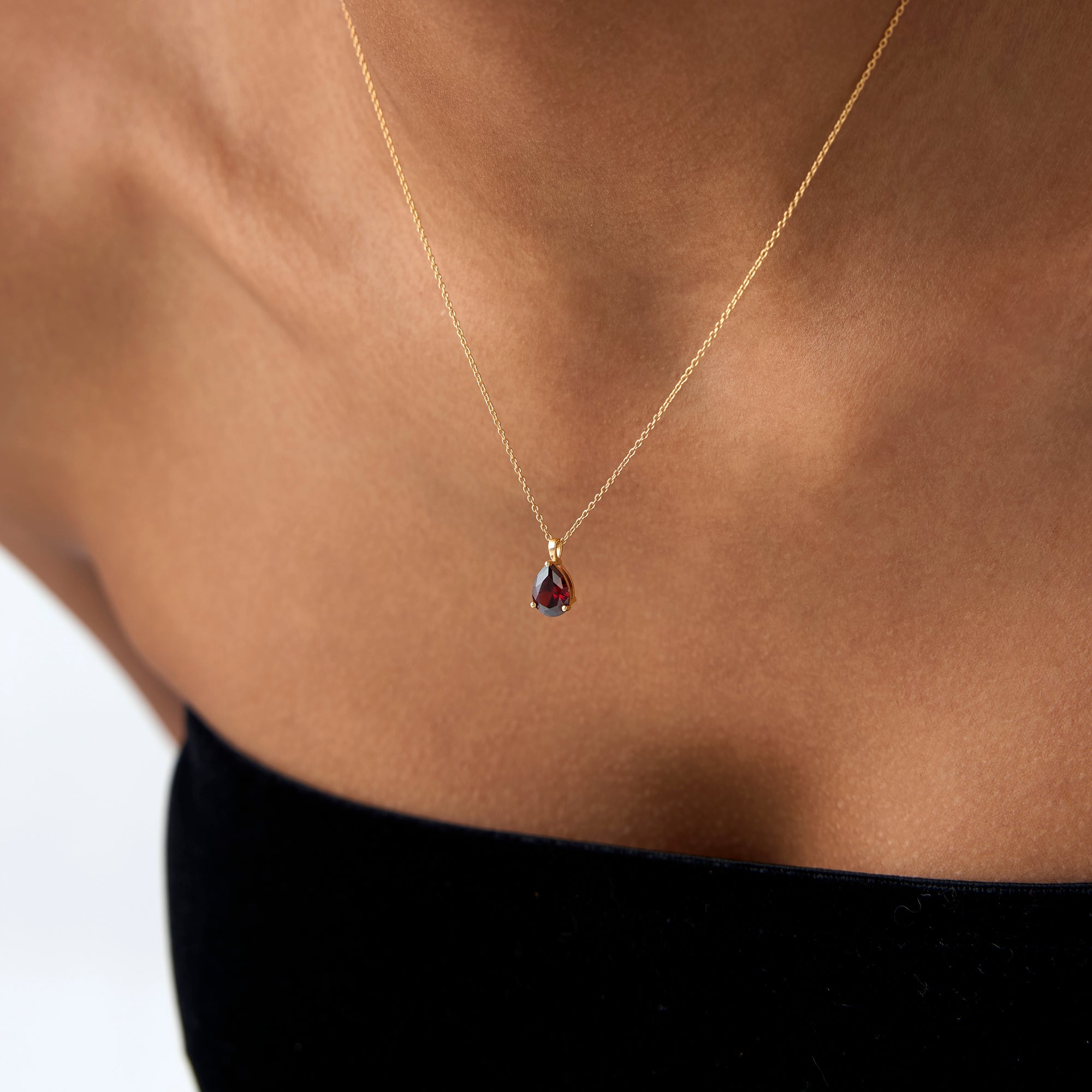 OBFJ0819 - 14k Pear Shape Garnet Solitaire Necklace 3