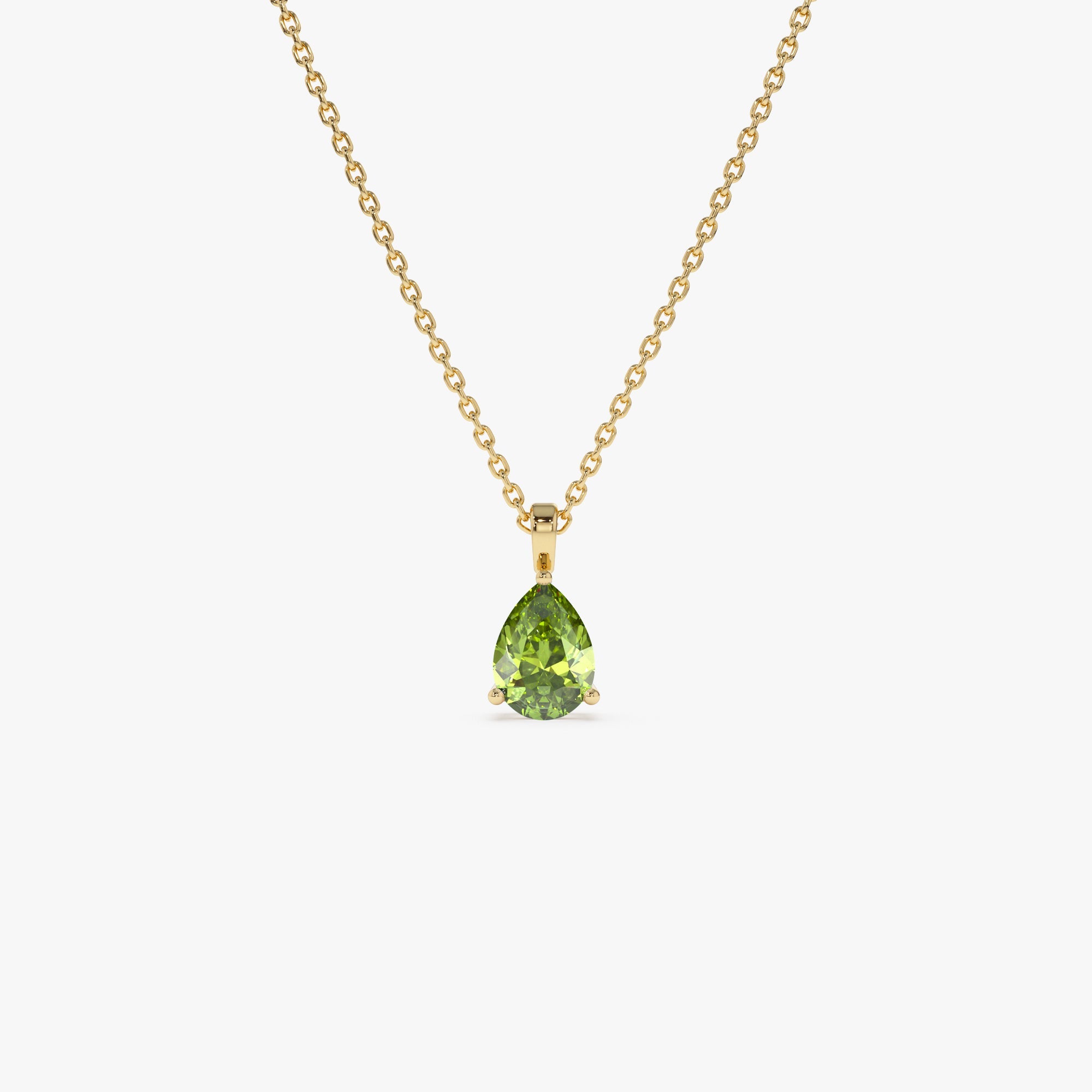 OBFJ0817 - 14k Pear Shape Peridot Solitaire Necklace 1