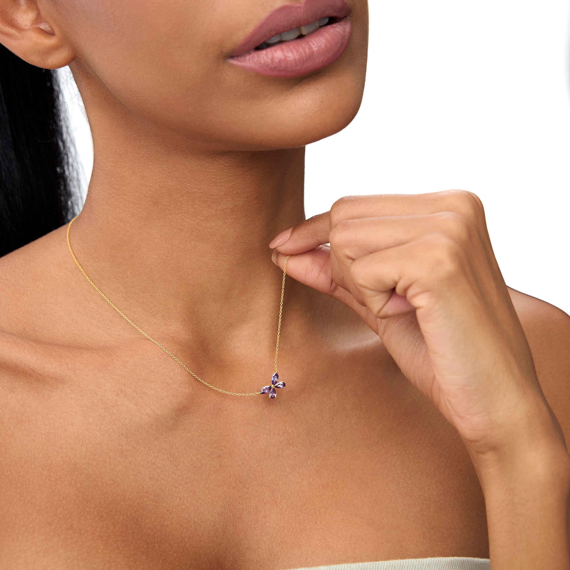 OBFJ0827 - 14K Gold Amethyst Butterfly Necklace 3