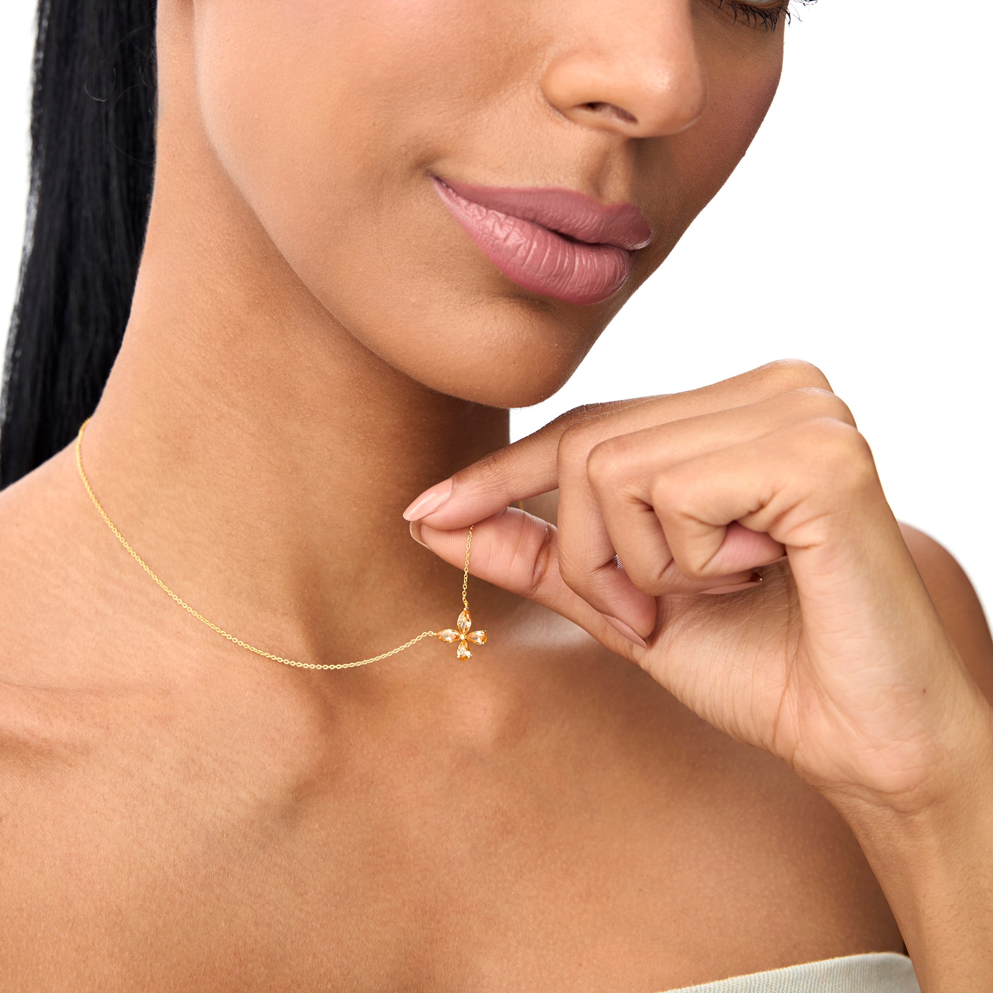 OBFJ0825 - Citrine Butterfly Necklace necklace in selectable metal and diamond options - Roselle Jewelry view 2