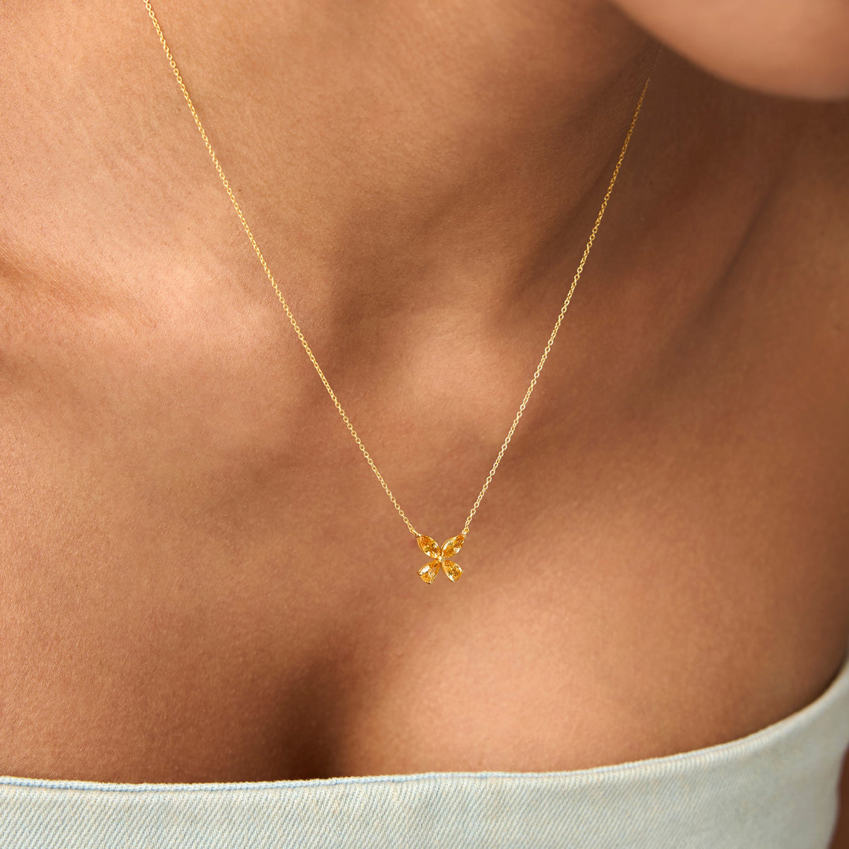 OBFJ0825 - Citrine Butterfly Necklace necklace in selectable metal and diamond options - Roselle Jewelry view 3
